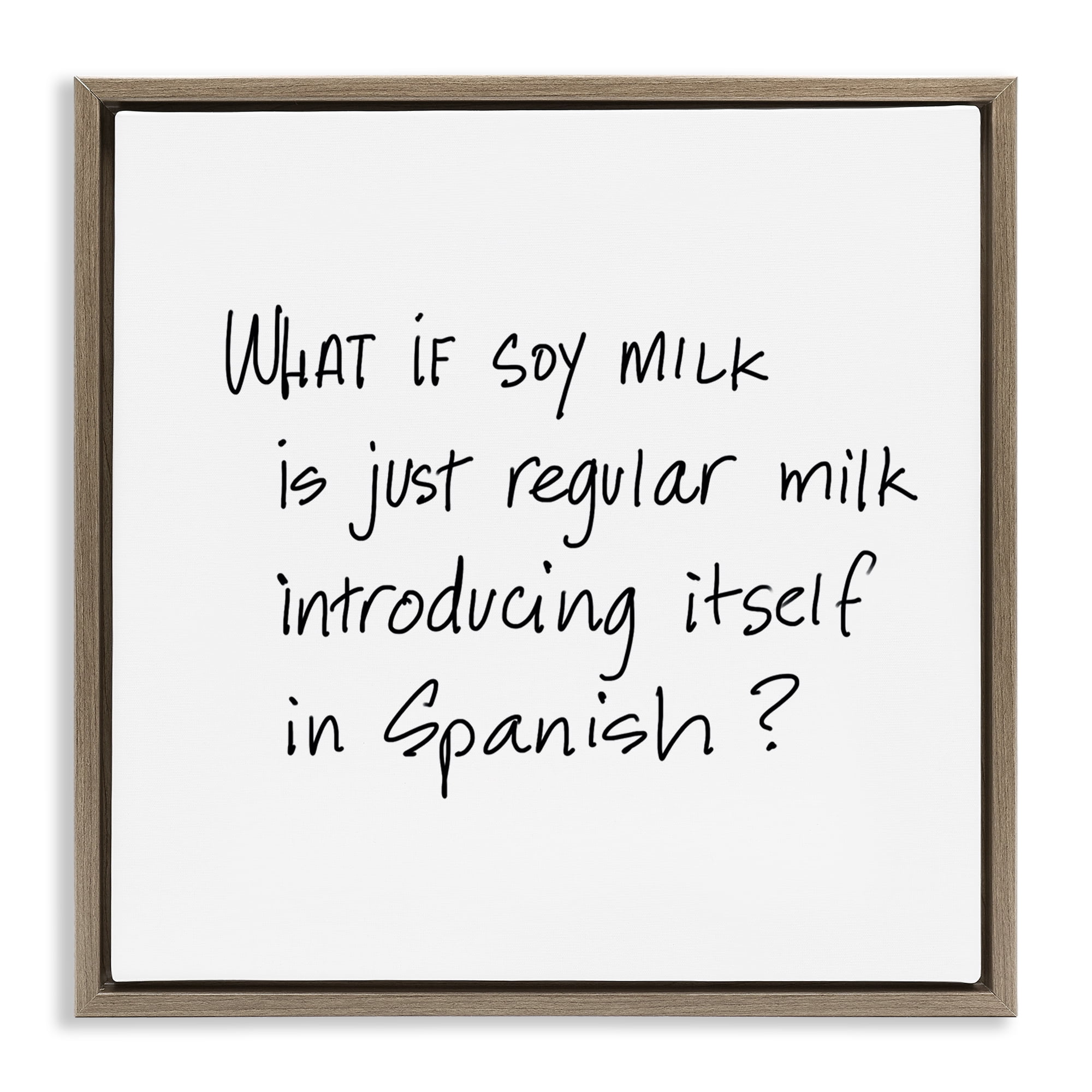 Stupell Industries Soy Milk in Spanish Food & Beverage Painting Brown Floater Framed Art Print Wall Art, 25 x 25