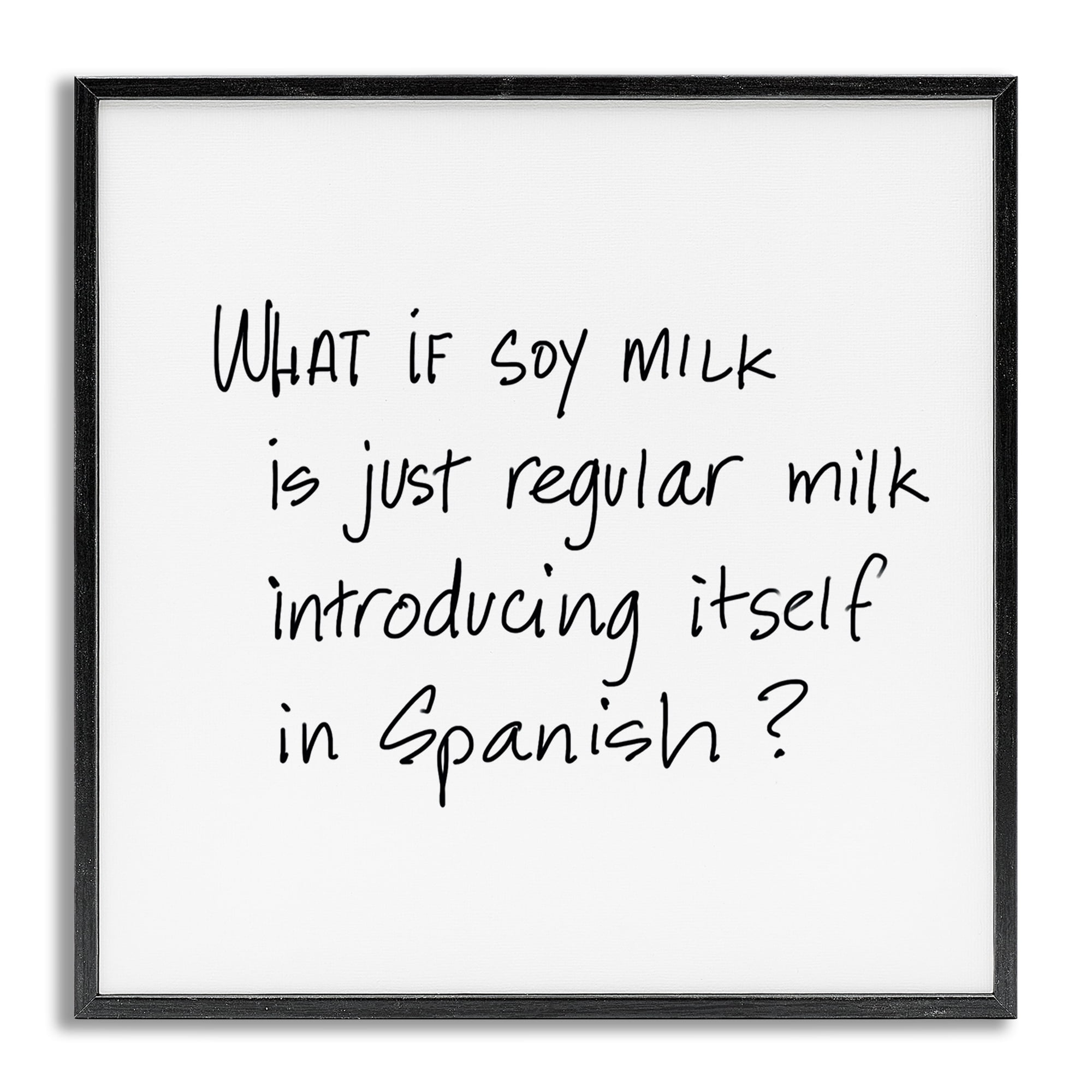 Stupell Industries Soy Milk in Spanish Food & Beverage Painting Gray Framed Art Print Wall Art, 12 x 12