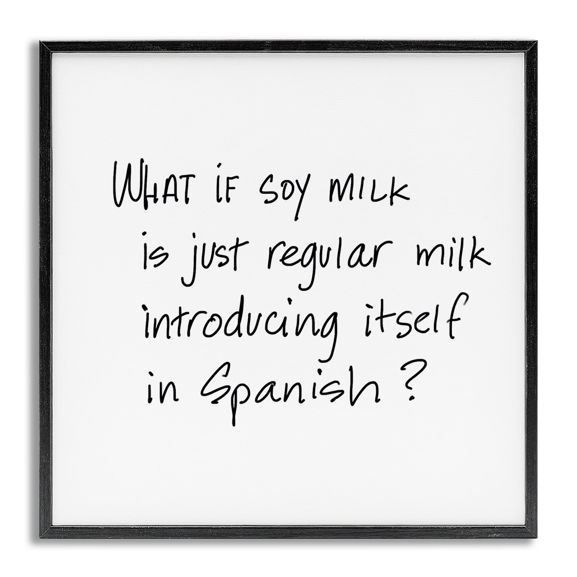 Stupell Industries Soy Milk in Spanish Food & Beverage Painting Gray Framed Art Print Wall Art, 24 x 24