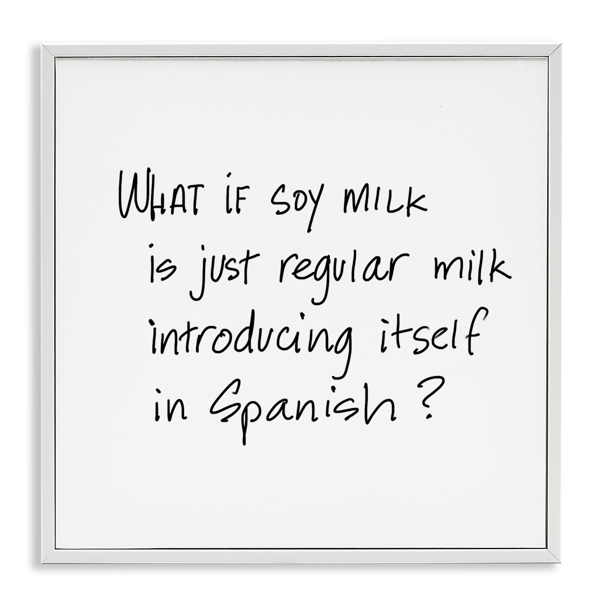 Stupell Industries Soy Milk in Spanish Food & Beverage Painting White Framed Art Print Wall Art, 12 x 12