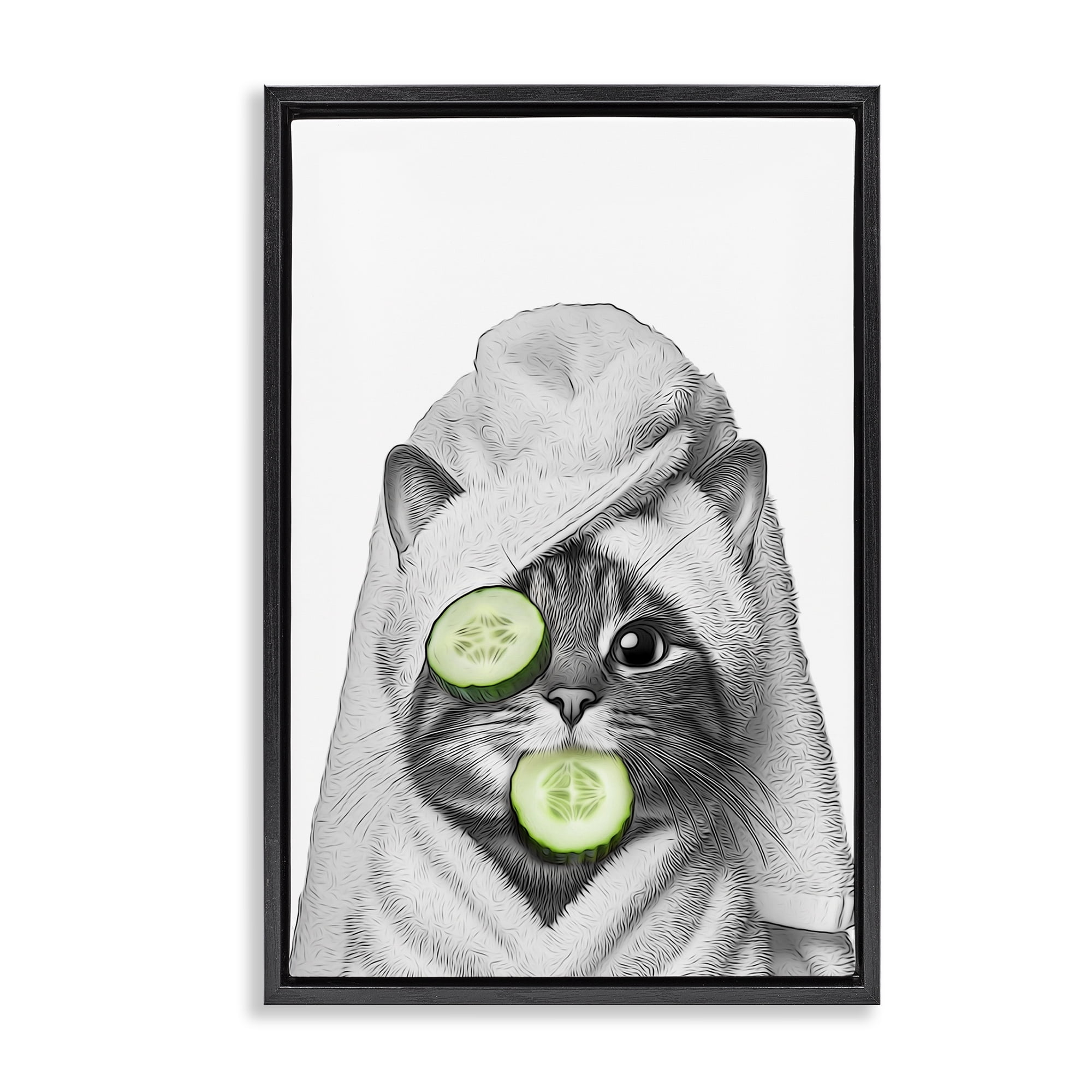 Stupell Industries Spa Bath Day Cat Typography Painting Black Floater Framed Canvas Art Print Wall Art, 17 x 25