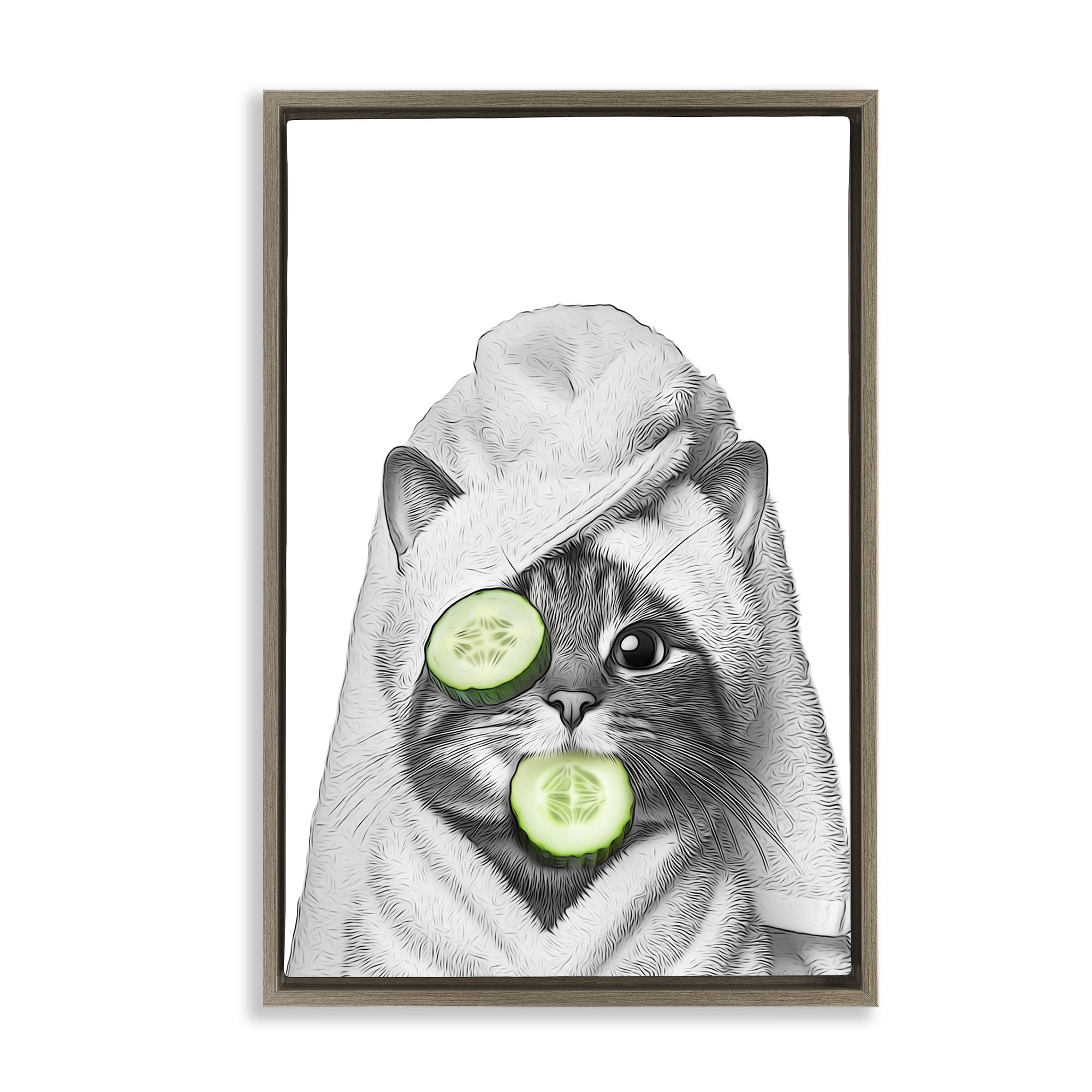 Stupell Industries Spa Bath Day Cat Typography Painting Brown Floater Framed Canvas Art Print Wall Art, 21 x 31