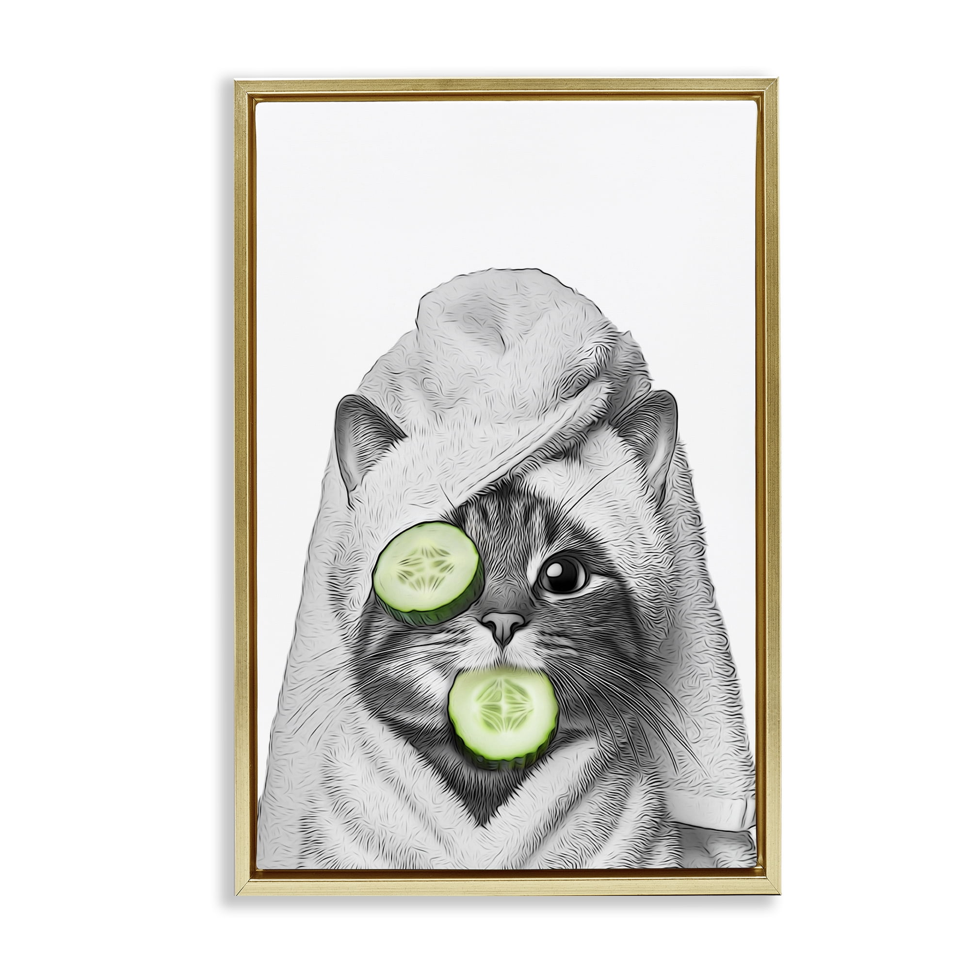 Stupell Industries Spa Bath Day Cat Typography Painting Gold Floater Framed Canvas Art Print Wall Art, 17 x 25