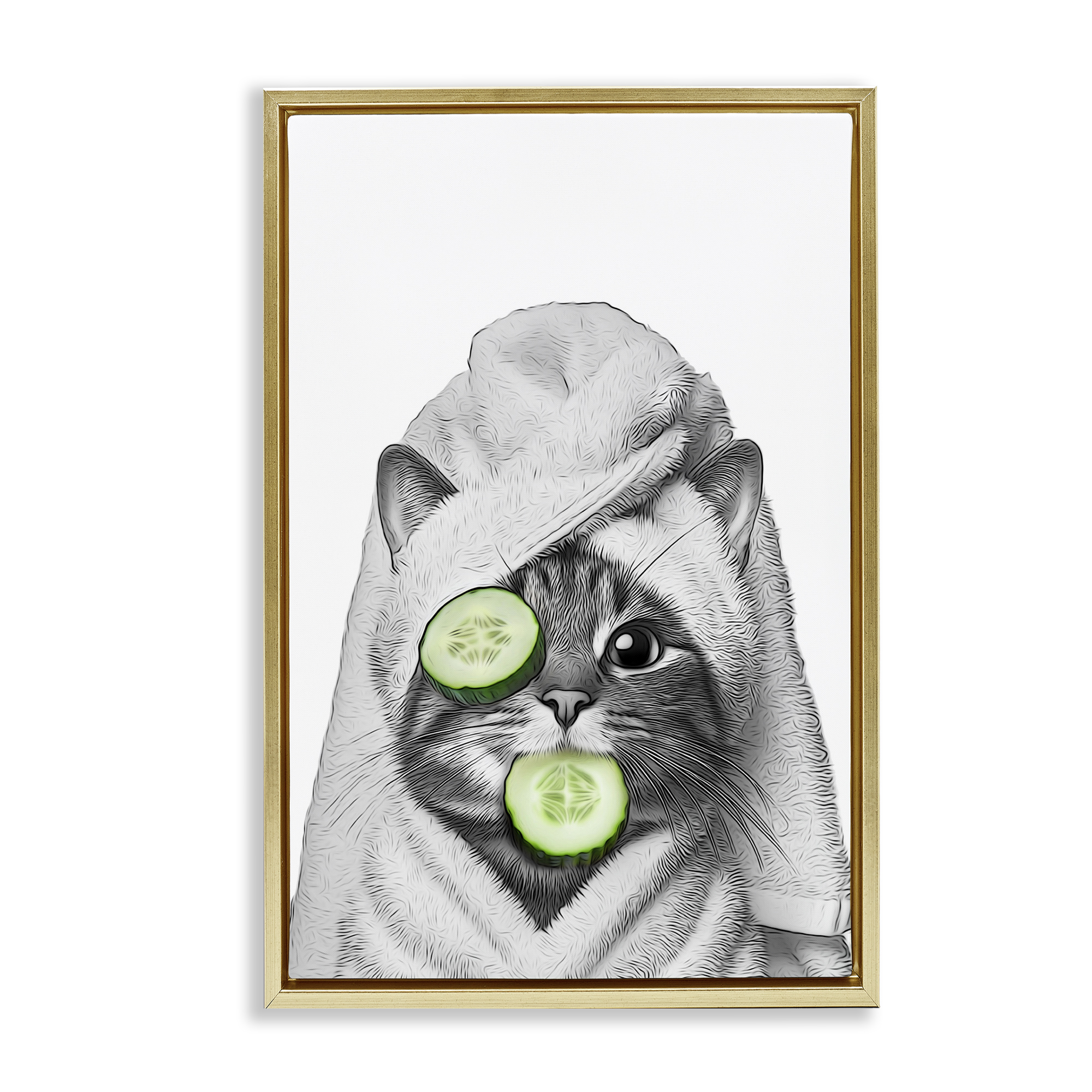 Stupell Industries Spa Bath Day Cat Typography Painting Gold Floater Framed Canvas Art Print Wall Art, 21 x 31