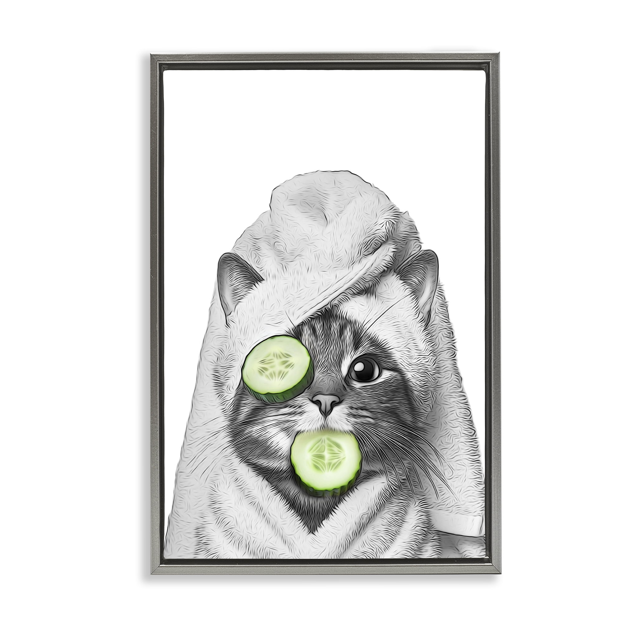 Stupell Industries Spa Bath Day Cat Typography Painting Gray Floater Framed Canvas Art Print Wall Art, 17 x 25