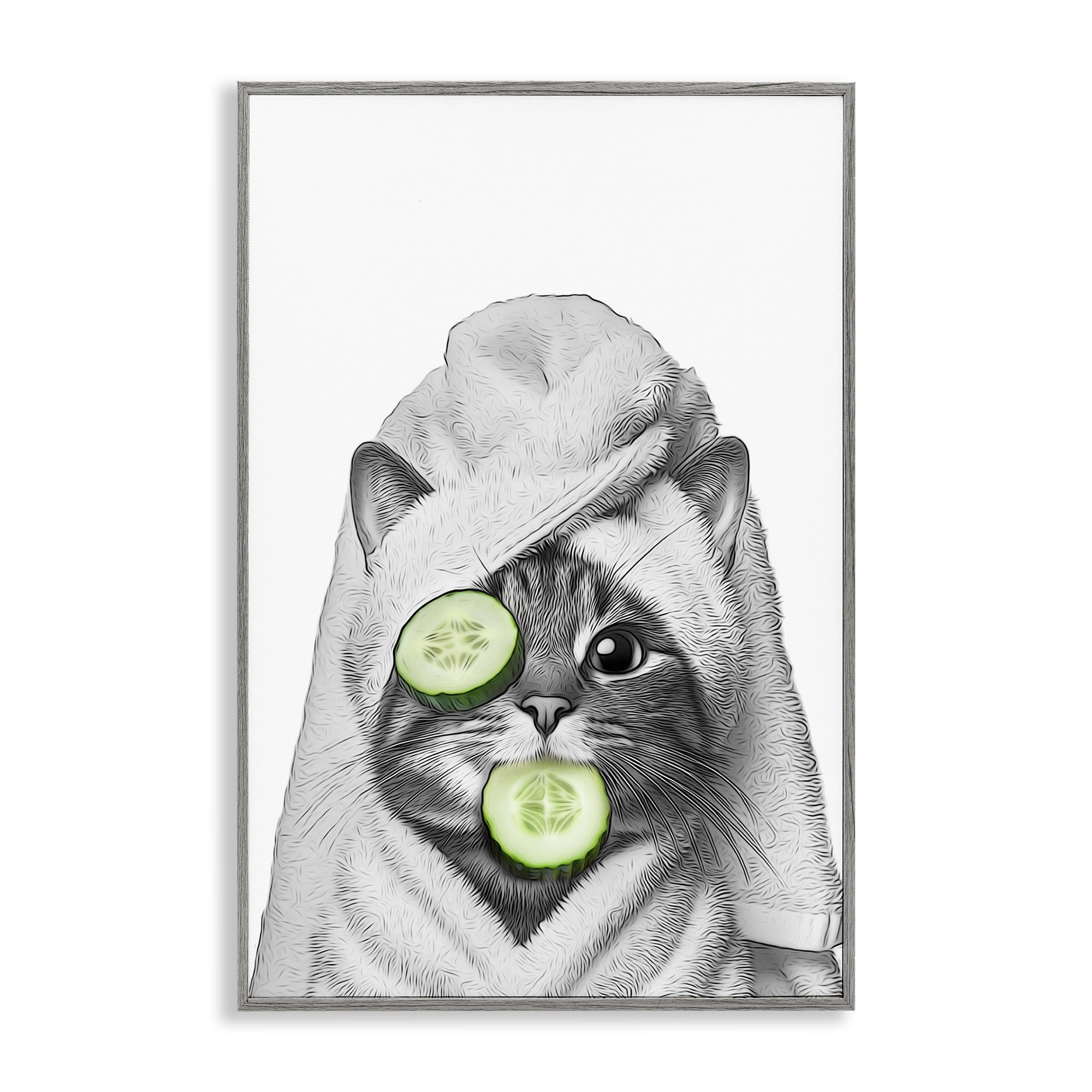 Stupell Industries Spa Bath Day Cat Typography Painting Gray Framed Art Print Wall Art, 12 x 18
