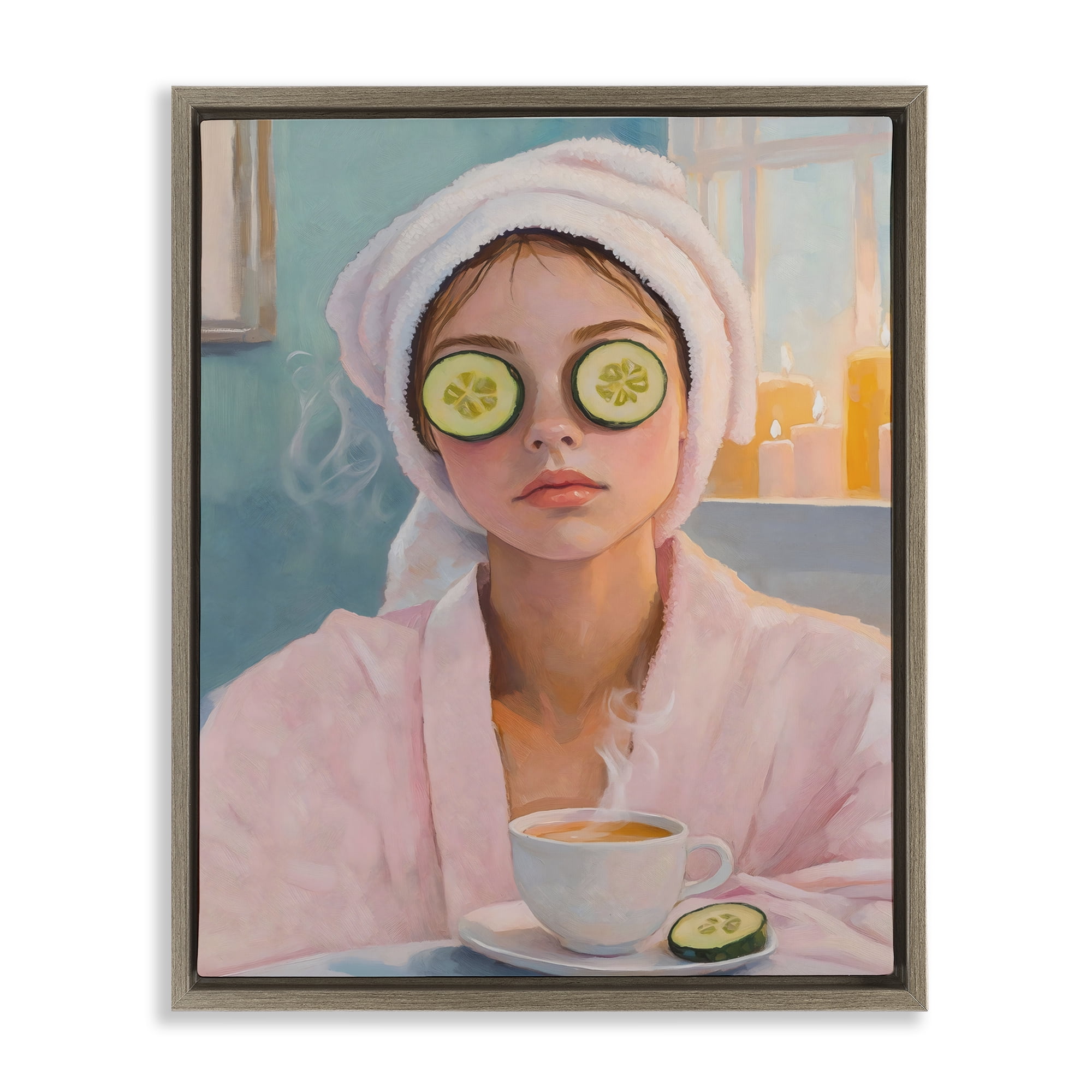 Stupell Industries Spa Day Cucumber Self Care Brown Framed Floater Canvas Wall Art, design by The Prints Vibe