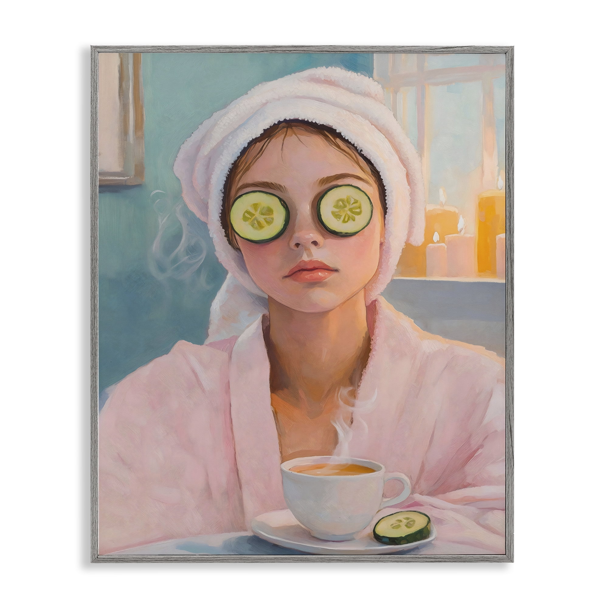 Stupell Industries Spa Day Cucumber Self Care Gray Framed Giclee Art, design by The Prints Vibe