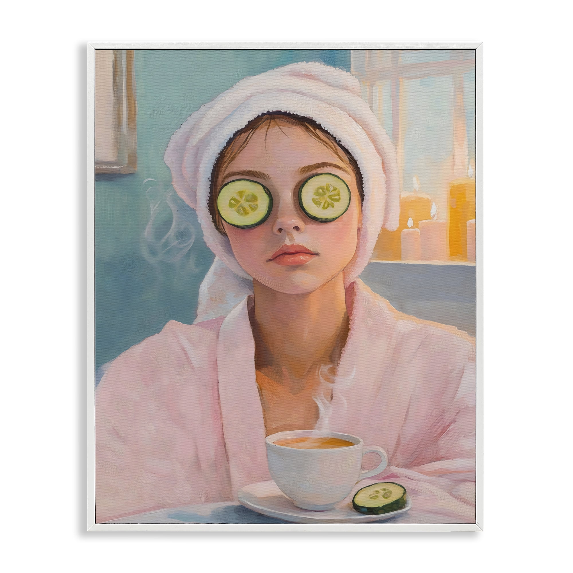 Stupell Industries Spa Day Cucumber Self Care White Framed Giclee Art, design by The Prints Vibe