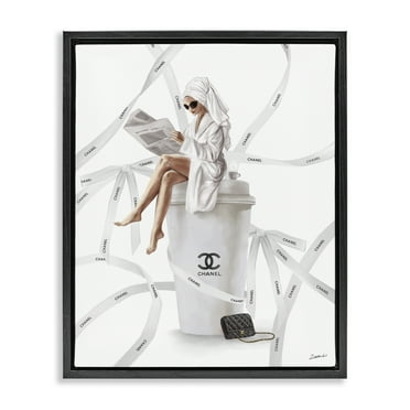 Stupell Industries Spa Girl in Bathrobe Typography Painting Black Floater Framed Canvas Art Print Wall Art, 17 x 21