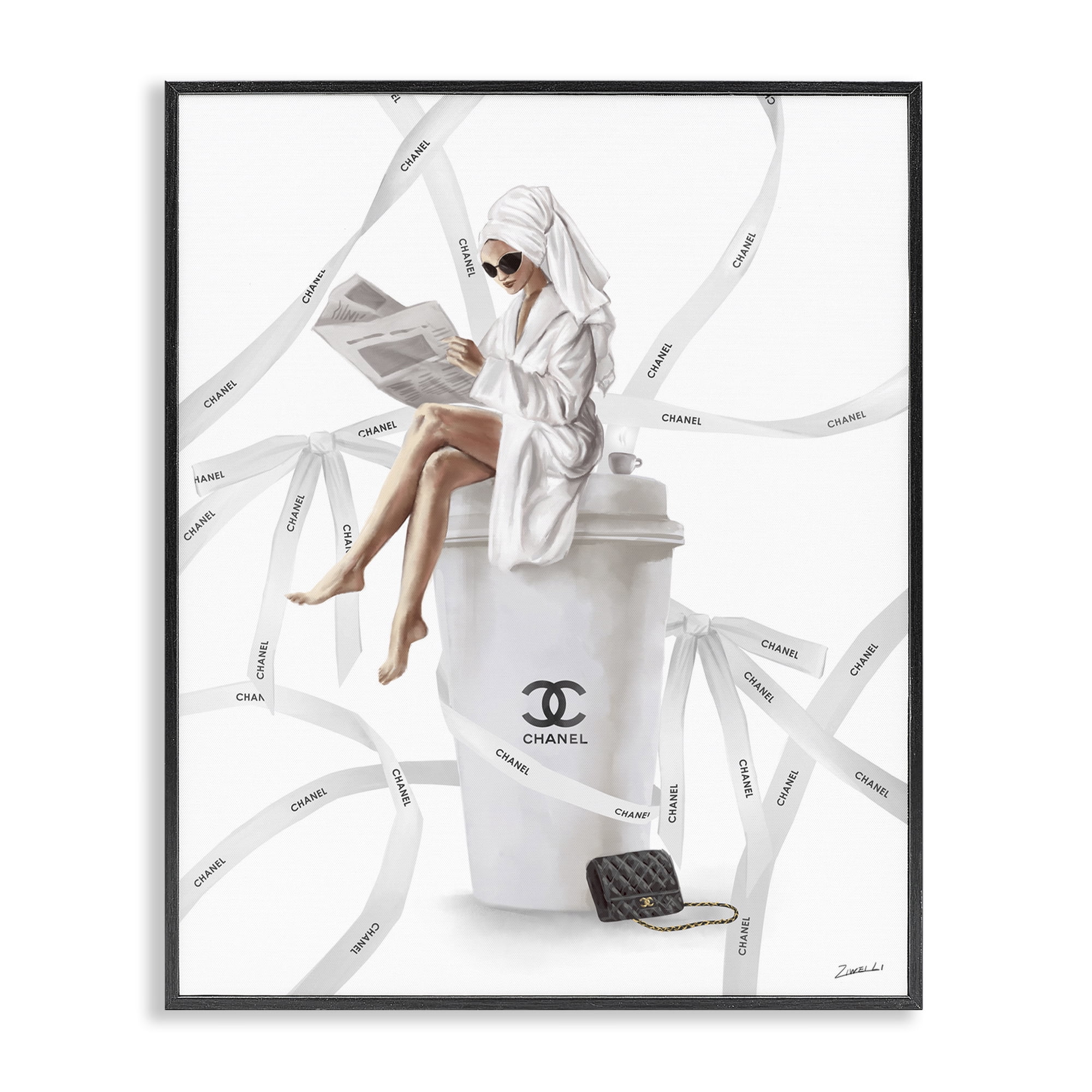 Stupell Industries Spa Girl in Bathrobe Typography Painting Black Framed Art Print Wall Art, 11 x 14
