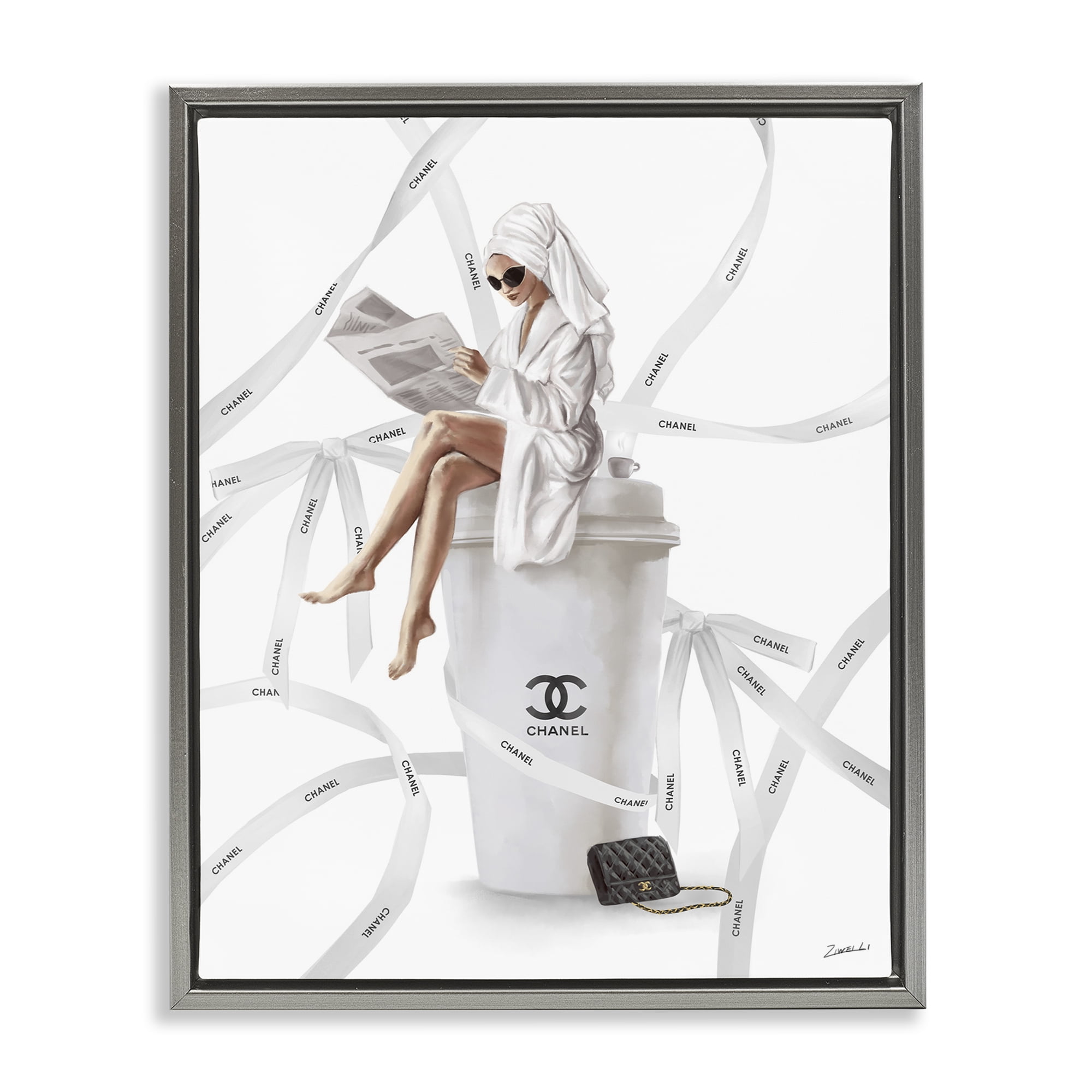 Stupell Industries Spa Girl in Bathrobe Typography Painting Gray Floater Framed Canvas Art Print Wall Art, 25 x 31