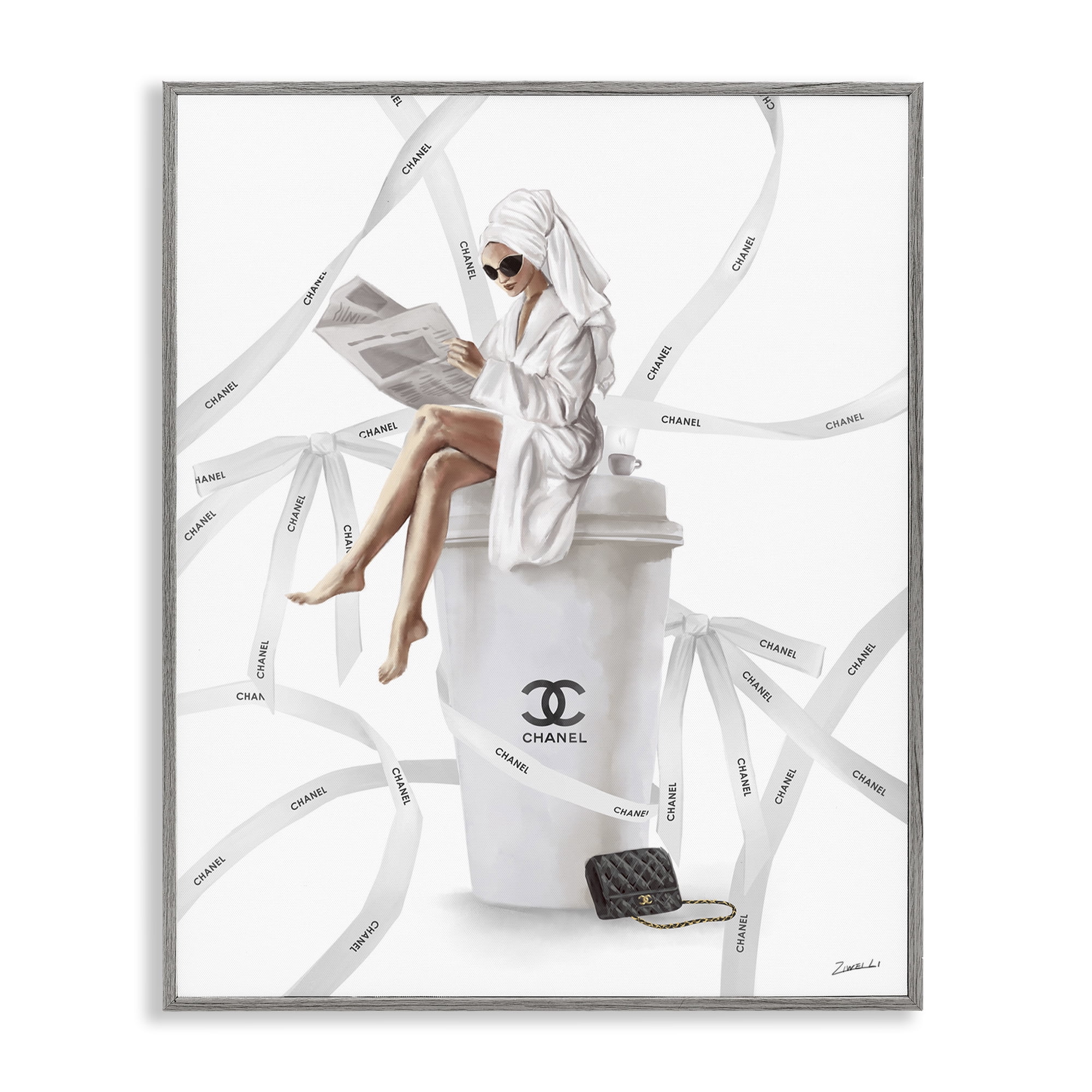 Stupell Industries Spa Girl in Bathrobe Typography Painting Gray Framed Art Print Wall Art, 11 x 14