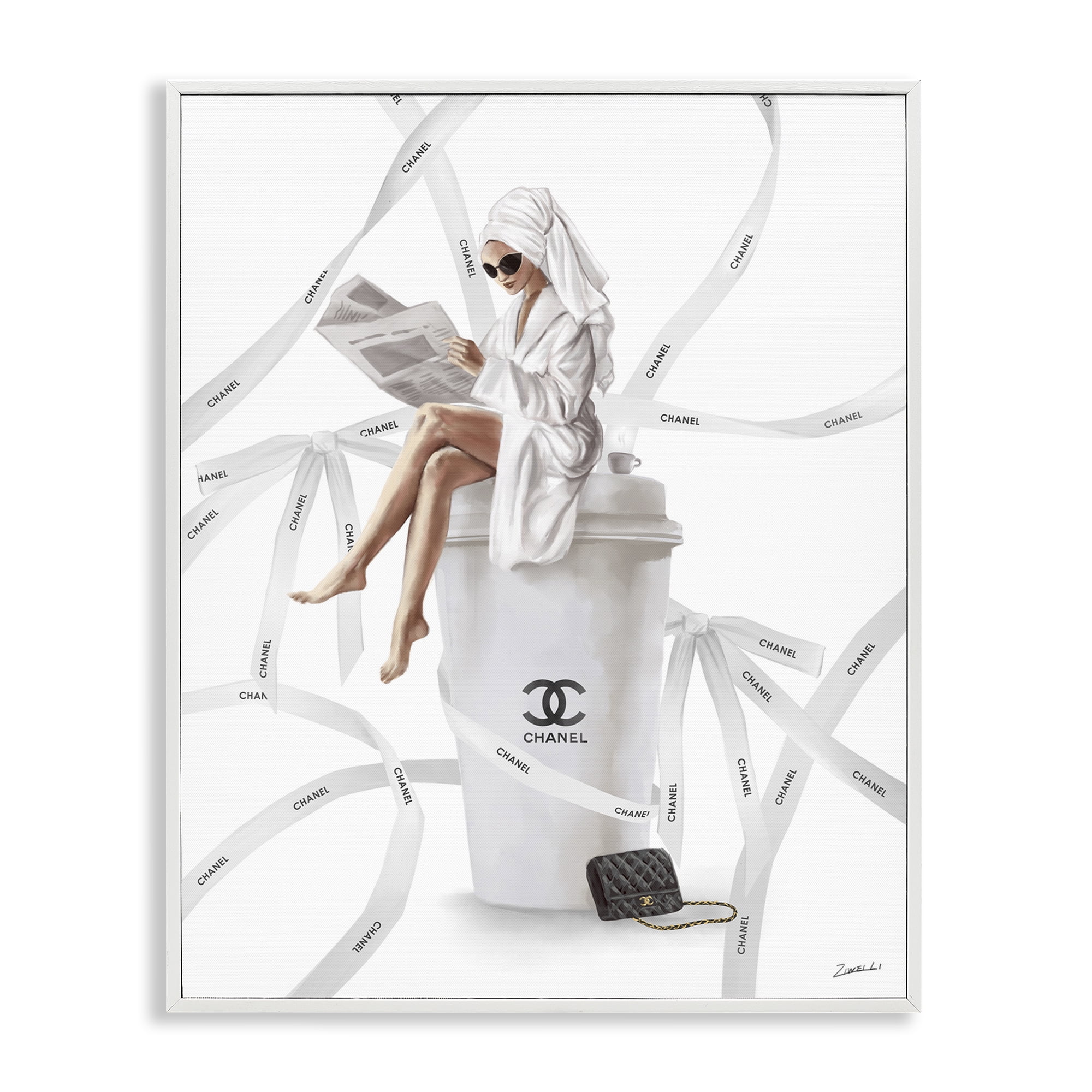 Stupell Industries Spa Girl in Bathrobe Typography Painting White Framed Art Print Wall Art, 24 x 30
