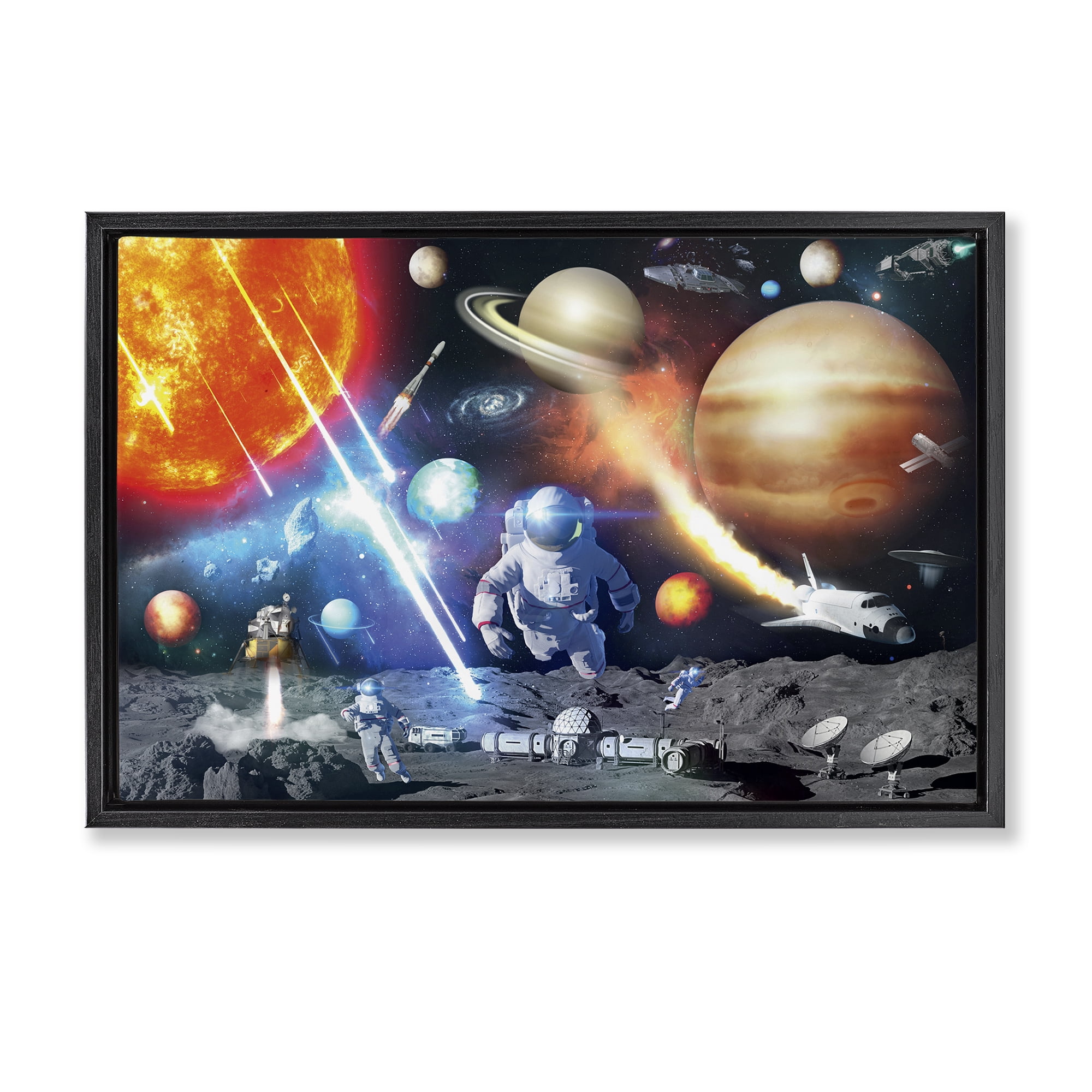 Stupell Industries Space & Astronauts Collage Astrology & Stars Painting Black Floater Framed Canvas Art Print Wall Art, 25 x 17