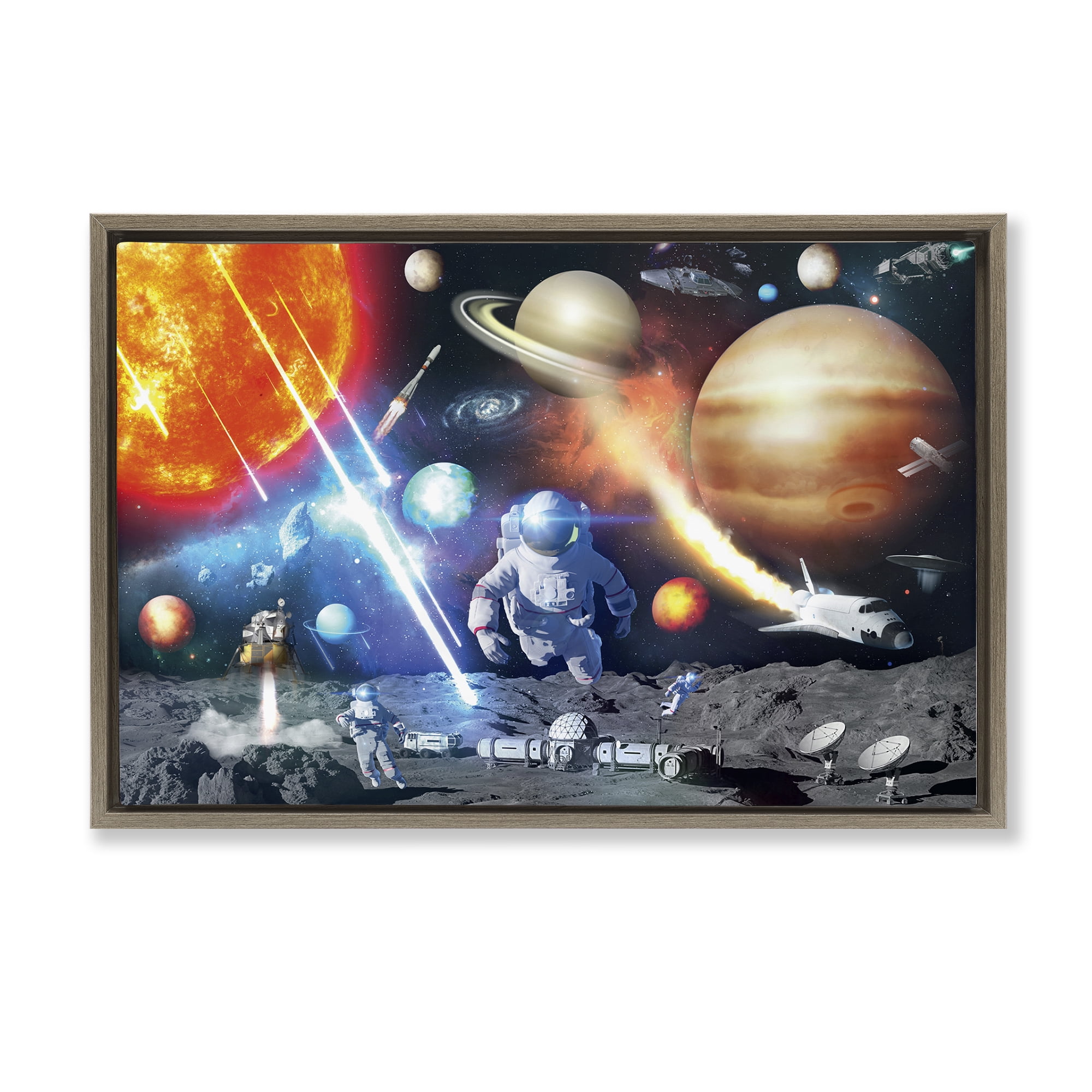Stupell Industries Space & Astronauts Collage Astrology & Stars Painting Brown Floater Framed Canvas Art Print Wall Art, 25 x 17