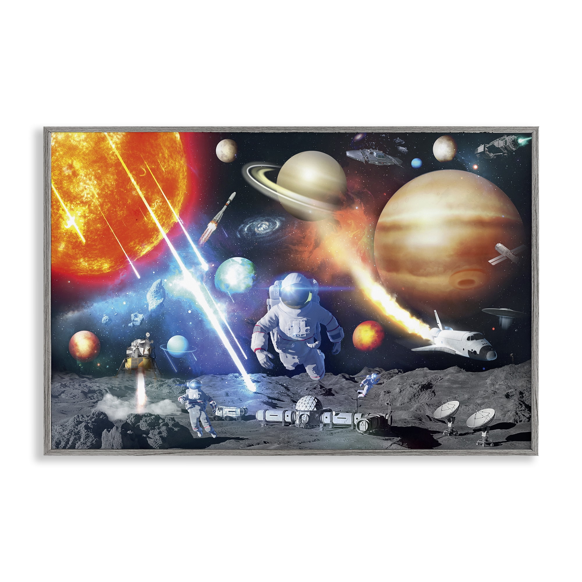 Stupell Industries Space & Astronauts Collage Astrology & Stars Painting Gray Framed Art Print Wall Art, 18 x 12