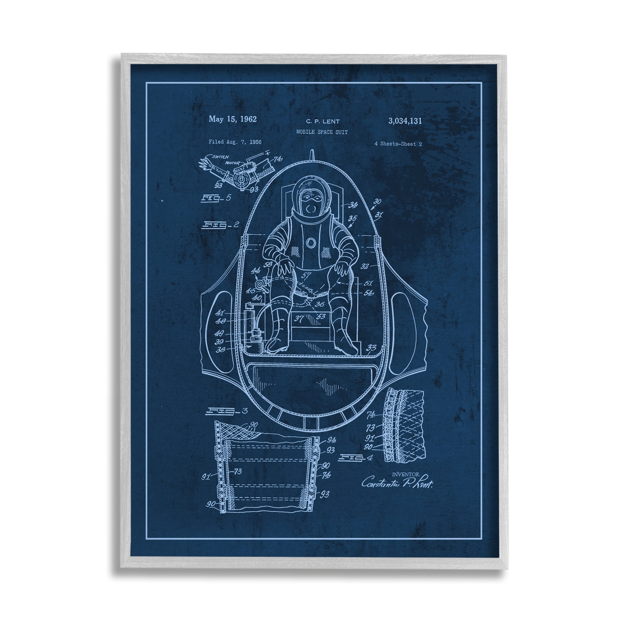 Stupell Industries Space Explorer Patent Vintage Astronaut Blueprint, 11 x 14, Designed by Daphne Polselli