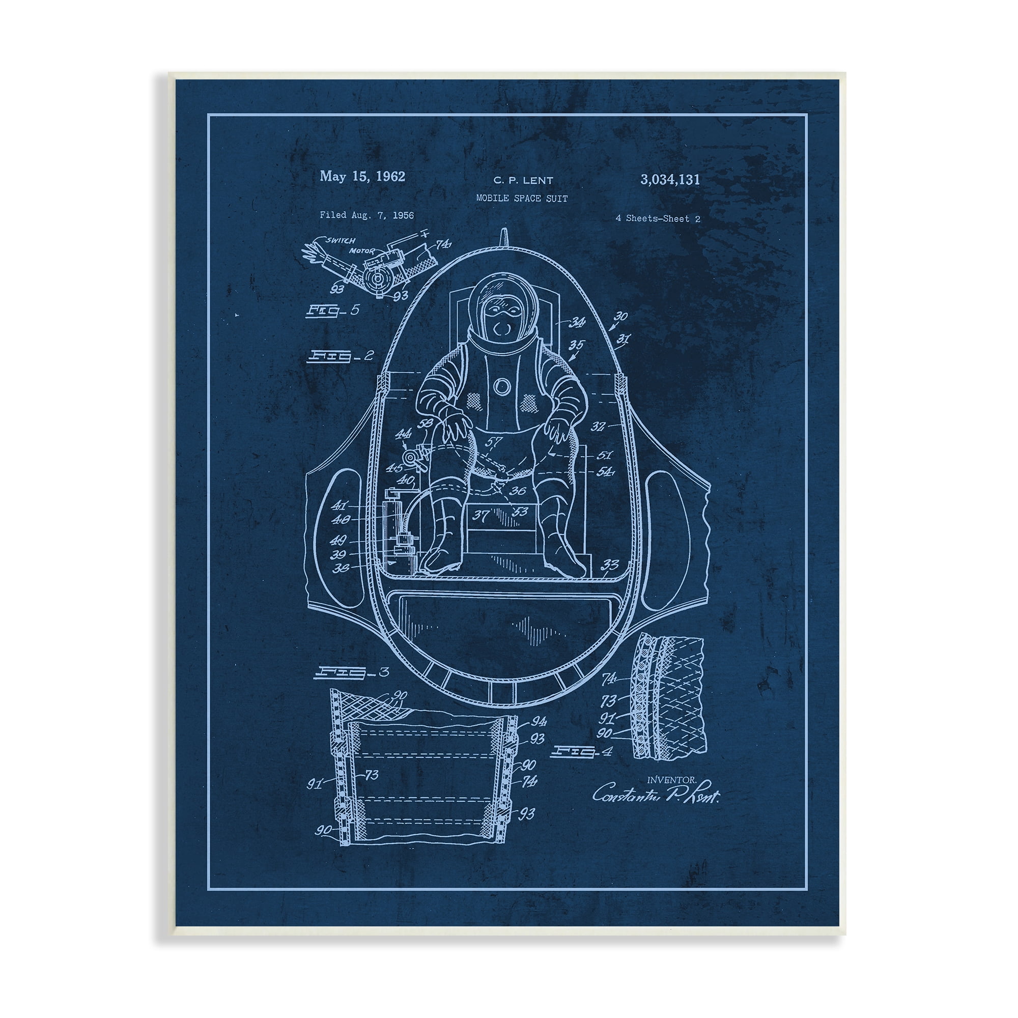 Stupell Industries Space Explorer Patent Vintage Astronaut Blueprint, 13 x 19, Designed by Daphne Polselli
