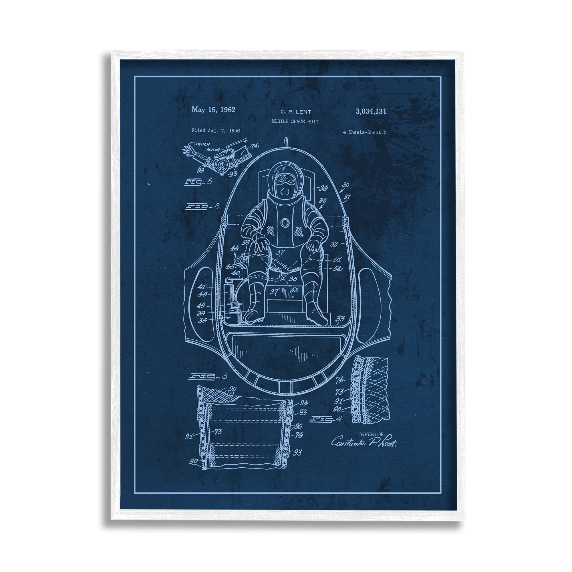 Stupell Industries Space Explorer Patent Vintage Astronaut Blueprint, 16 x 20, Designed by Daphne Polselli