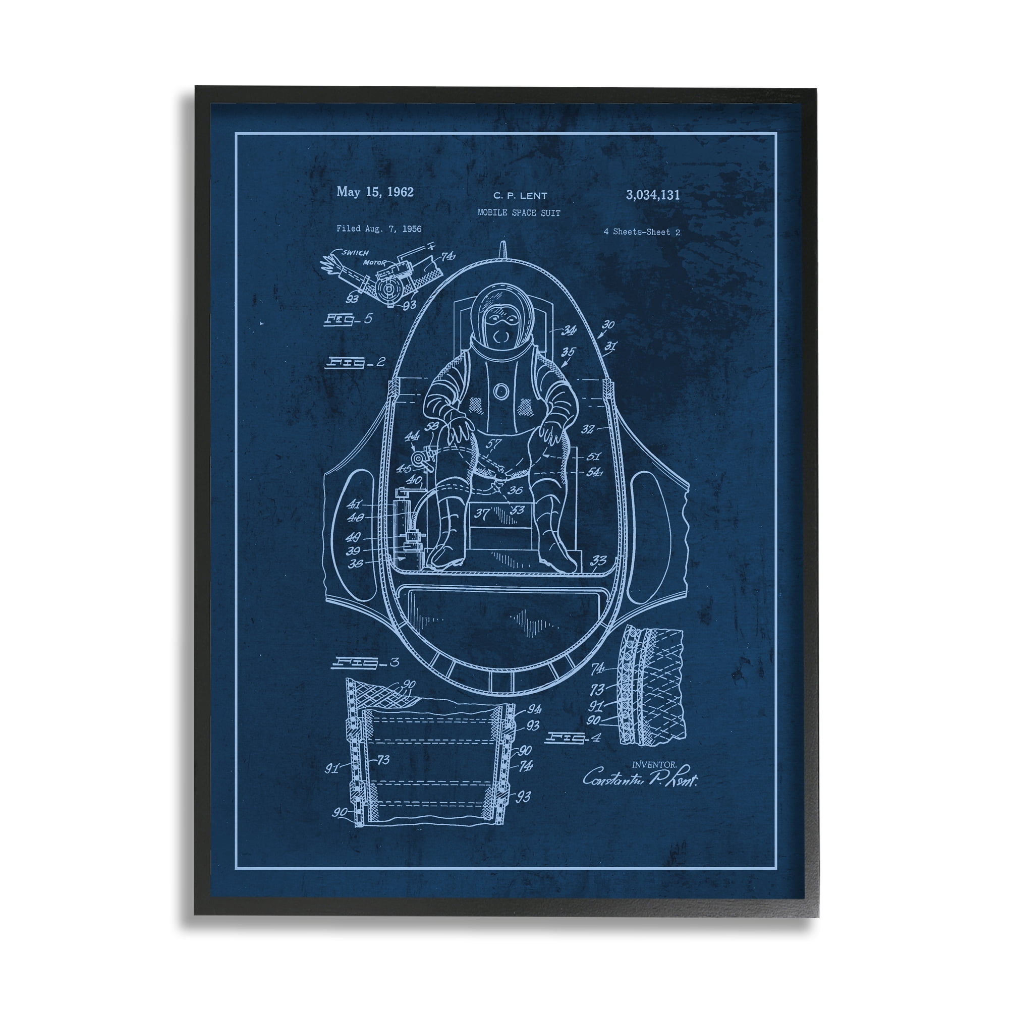 Stupell Industries Space Explorer Patent Vintage Astronaut Blueprint, 24 x 30, Designed by Daphne Polselli