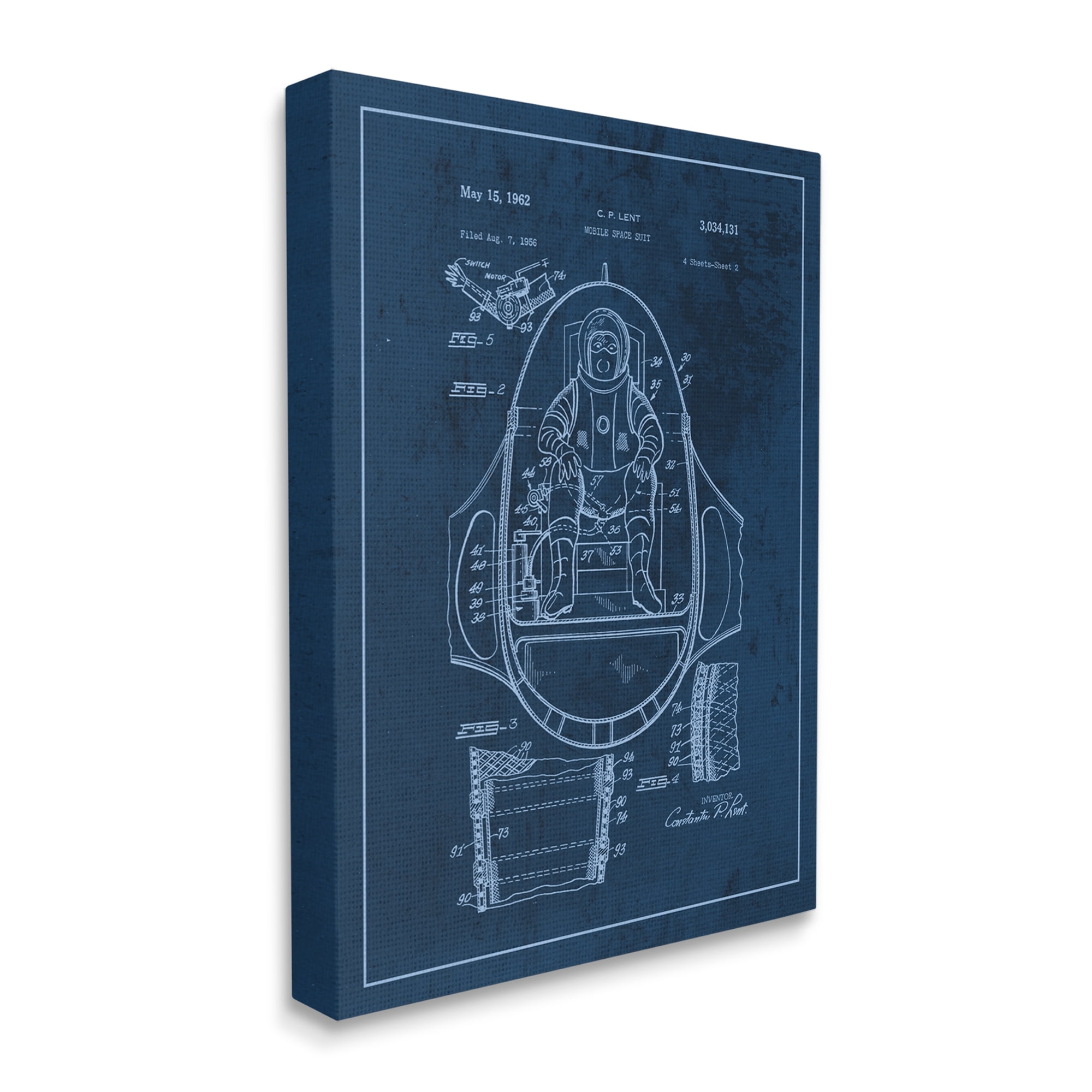 Stupell Industries Space Explorer Patent Vintage Astronaut Blueprint Novelty Painting Gallery-Wrapped Canvas Print Wall Art, 36 x 48, Design by Daphne Polselli