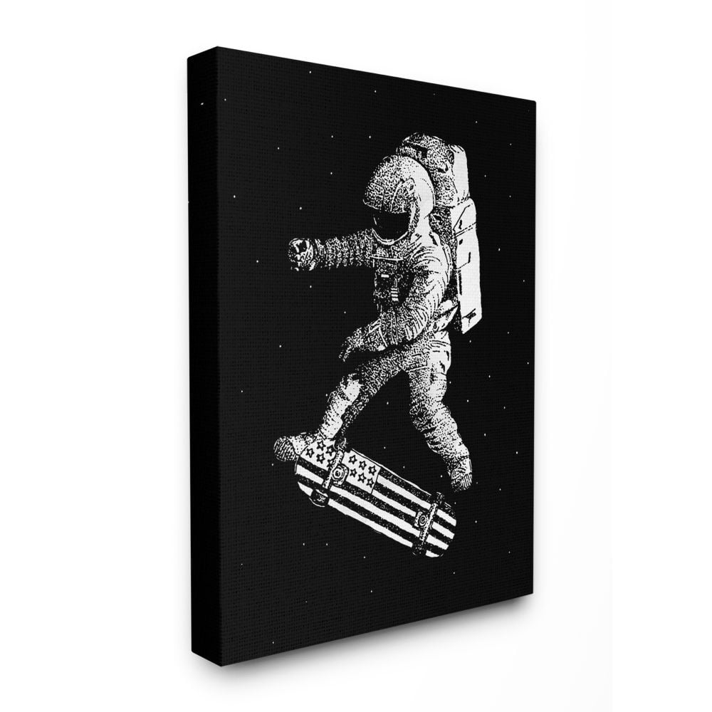 Stupell Industries Space Skateboard Skating Astronaut USA Flag Board Canvas Wall Art Design by Robert Farkas