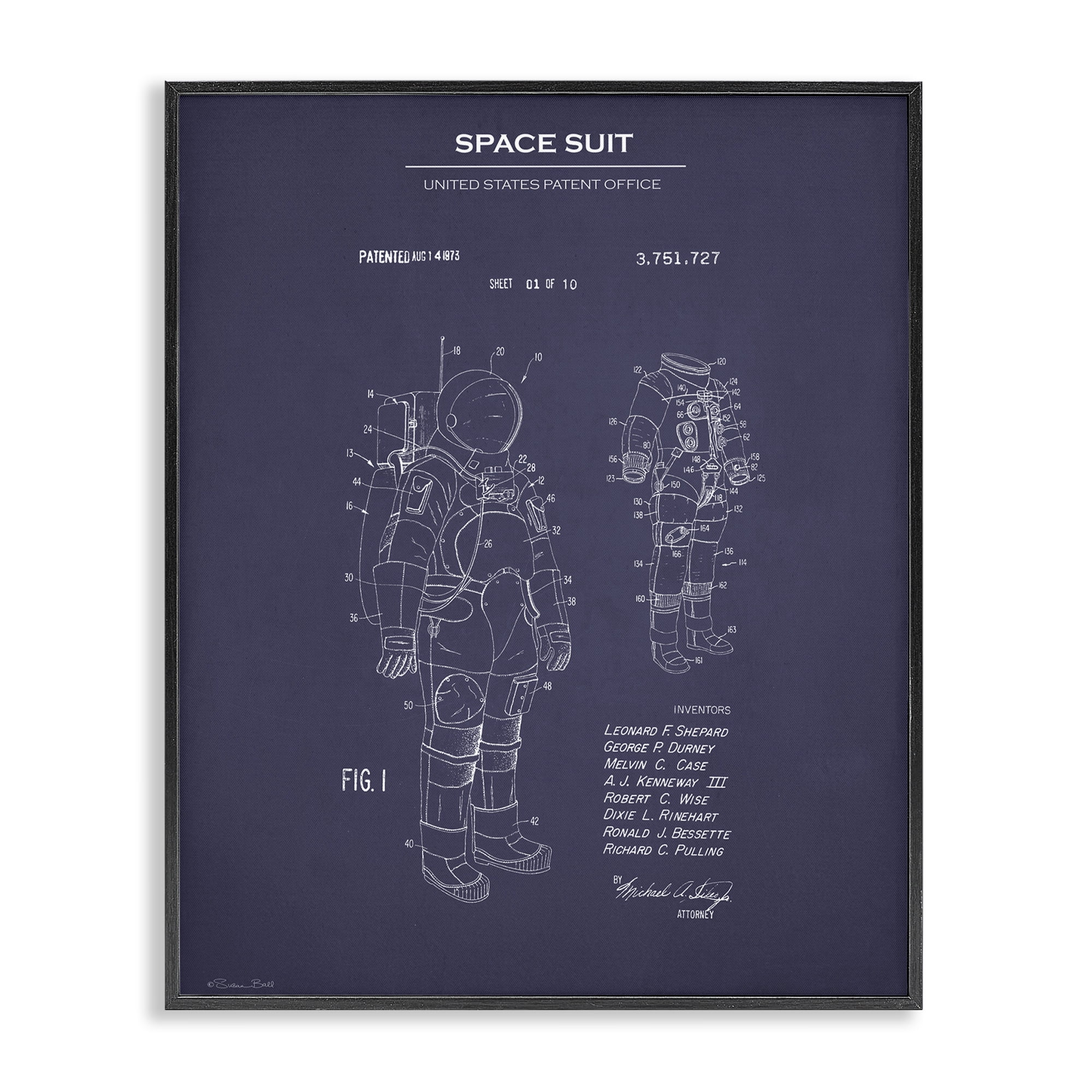 Stupell Industries Space Suit Blueprint Novelty Painting Black Framed Art Print Wall Art, 24 x 30