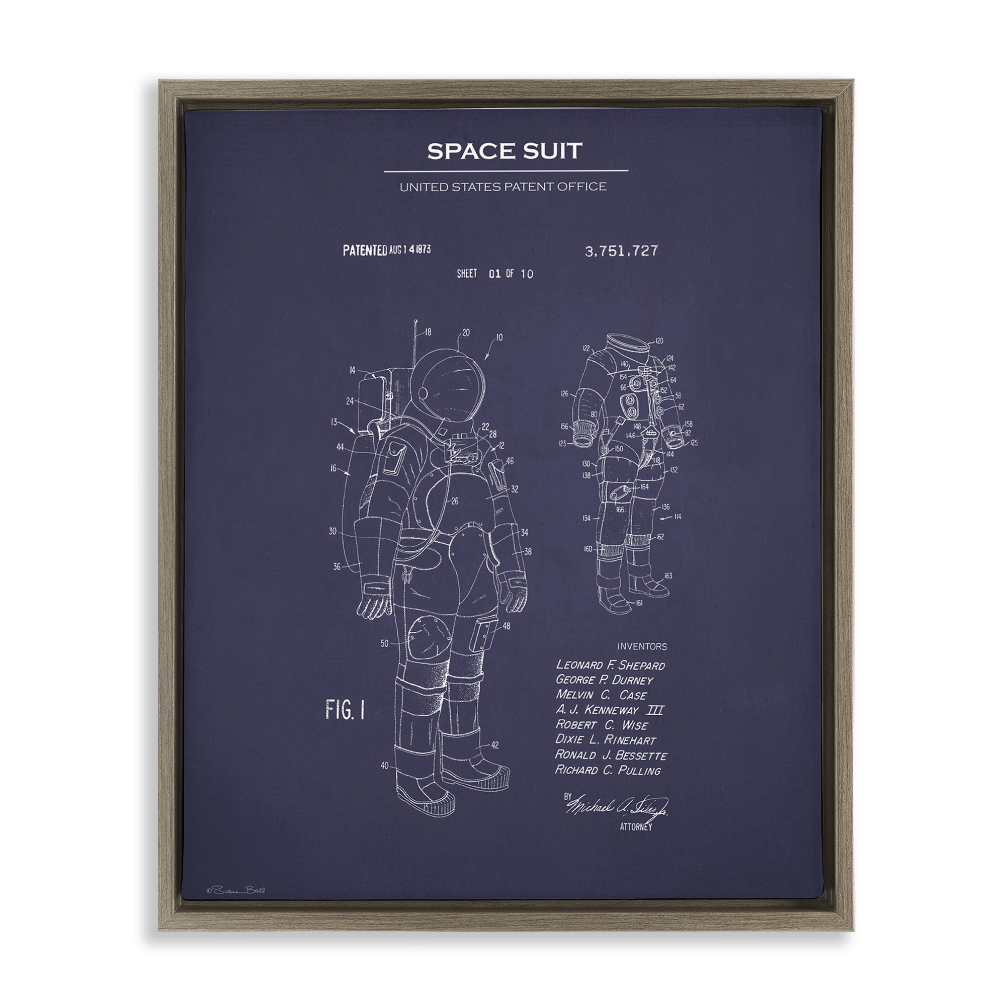 Stupell Industries Space Suit Blueprint Novelty Painting Brown Floater Framed Art Print Wall Art, 17 x 21