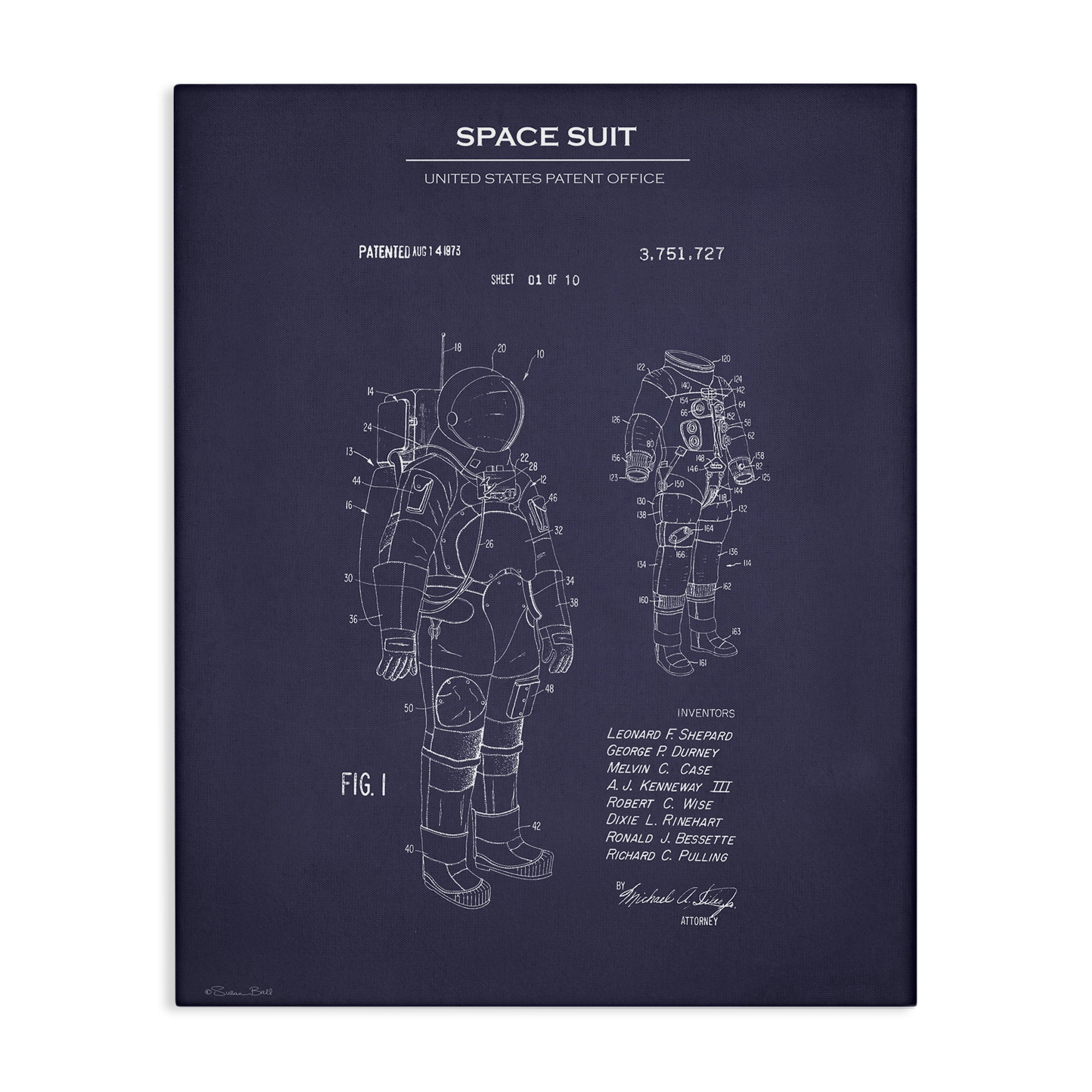 Stupell Industries Space Suit Blueprint Novelty Painting Gallery Wrapped Canvas Art Print Wall Art, 16 x 20