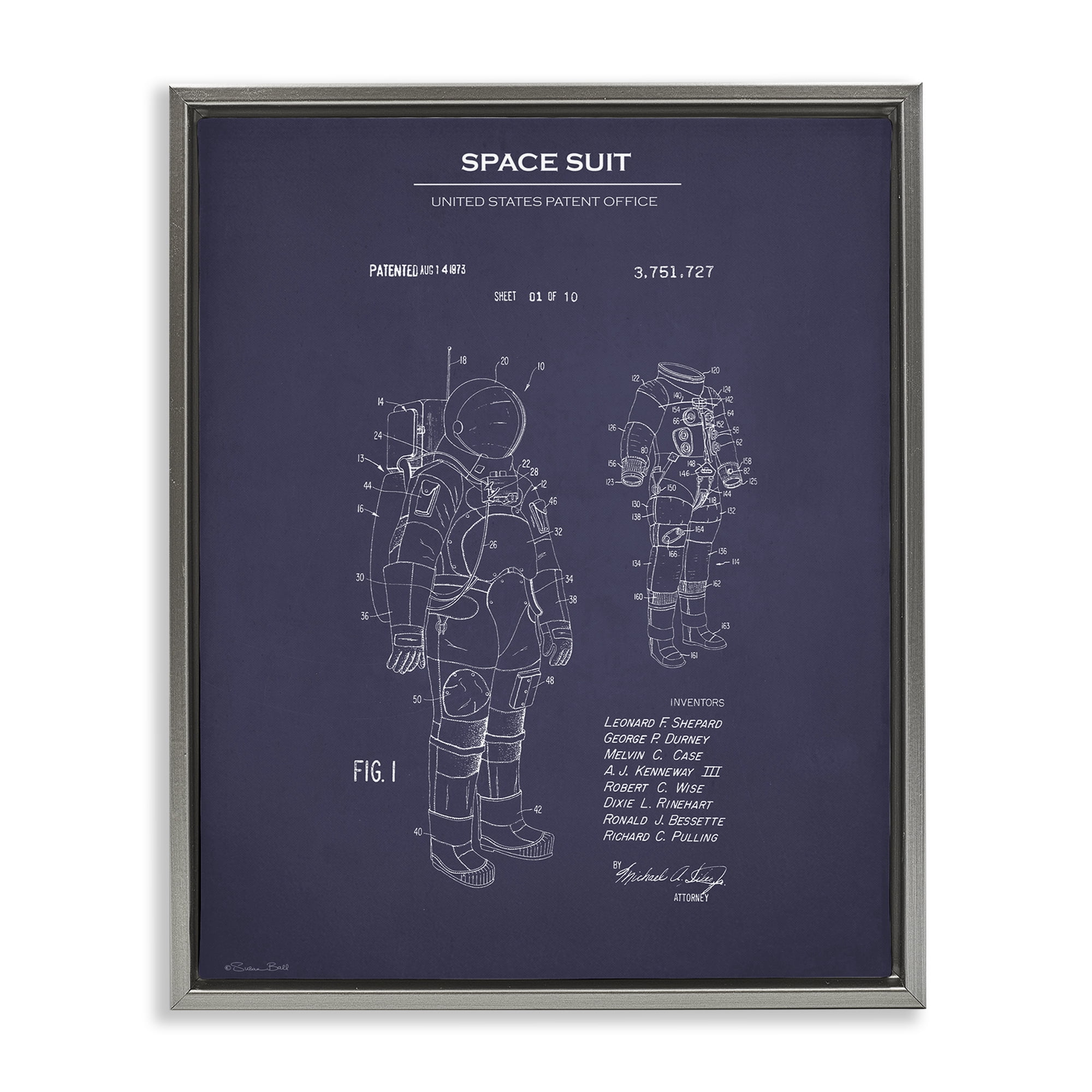 Stupell Industries Space Suit Blueprint Novelty Painting Gray Floater Framed Art Print Wall Art, 25 x 31