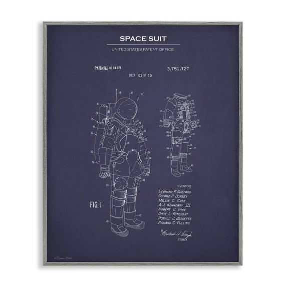 Stupell Industries Space Suit Blueprint Novelty Painting Gray Framed Art Print Wall Art, 11 x 14