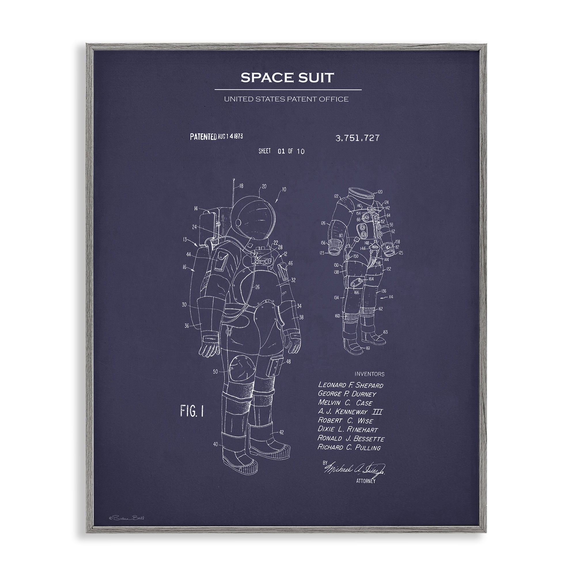 Stupell Industries Space Suit Blueprint Novelty Painting Gray Framed Art Print Wall Art, 16 x 20