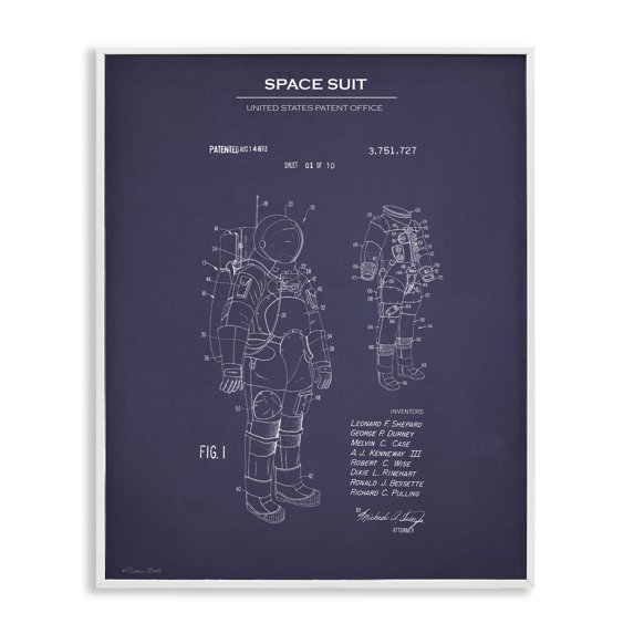 Stupell Industries Space Suit Blueprint Novelty Painting White Framed Art Print Wall Art, 11 x 14