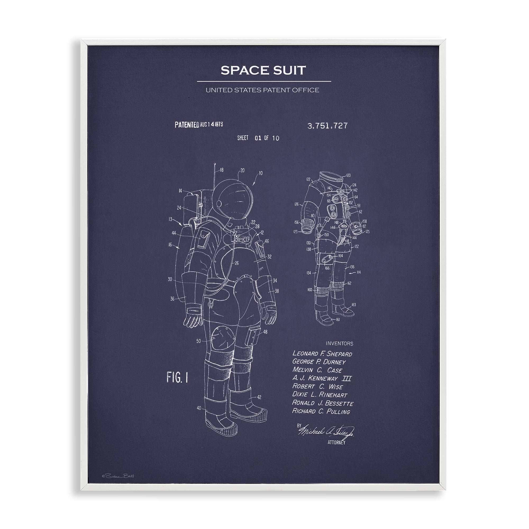 Stupell Industries Space Suit Blueprint Novelty Painting White Framed Art Print Wall Art, 16 x 20