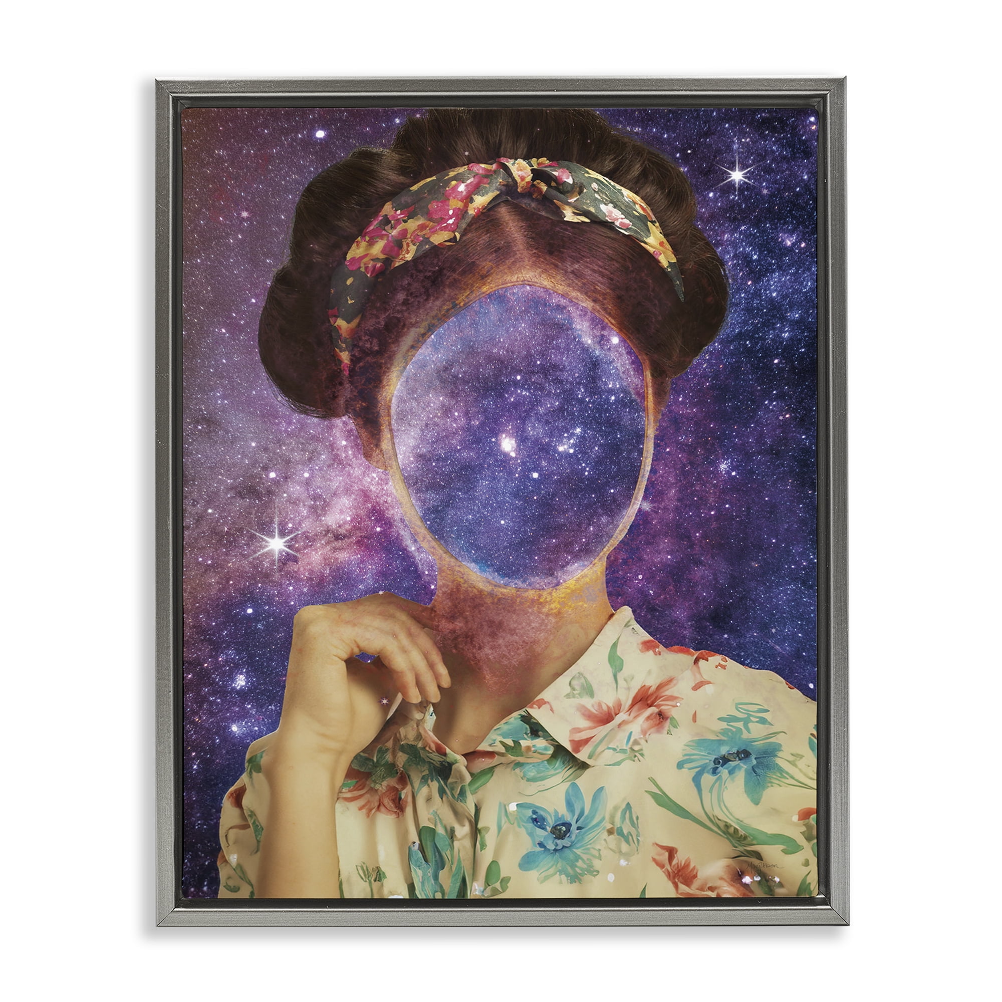 Stupell Industries Space To Think Portrait Astrology & Stars Painting Gray Floater Framed Canvas Art Print Wall Art, 25 x 31