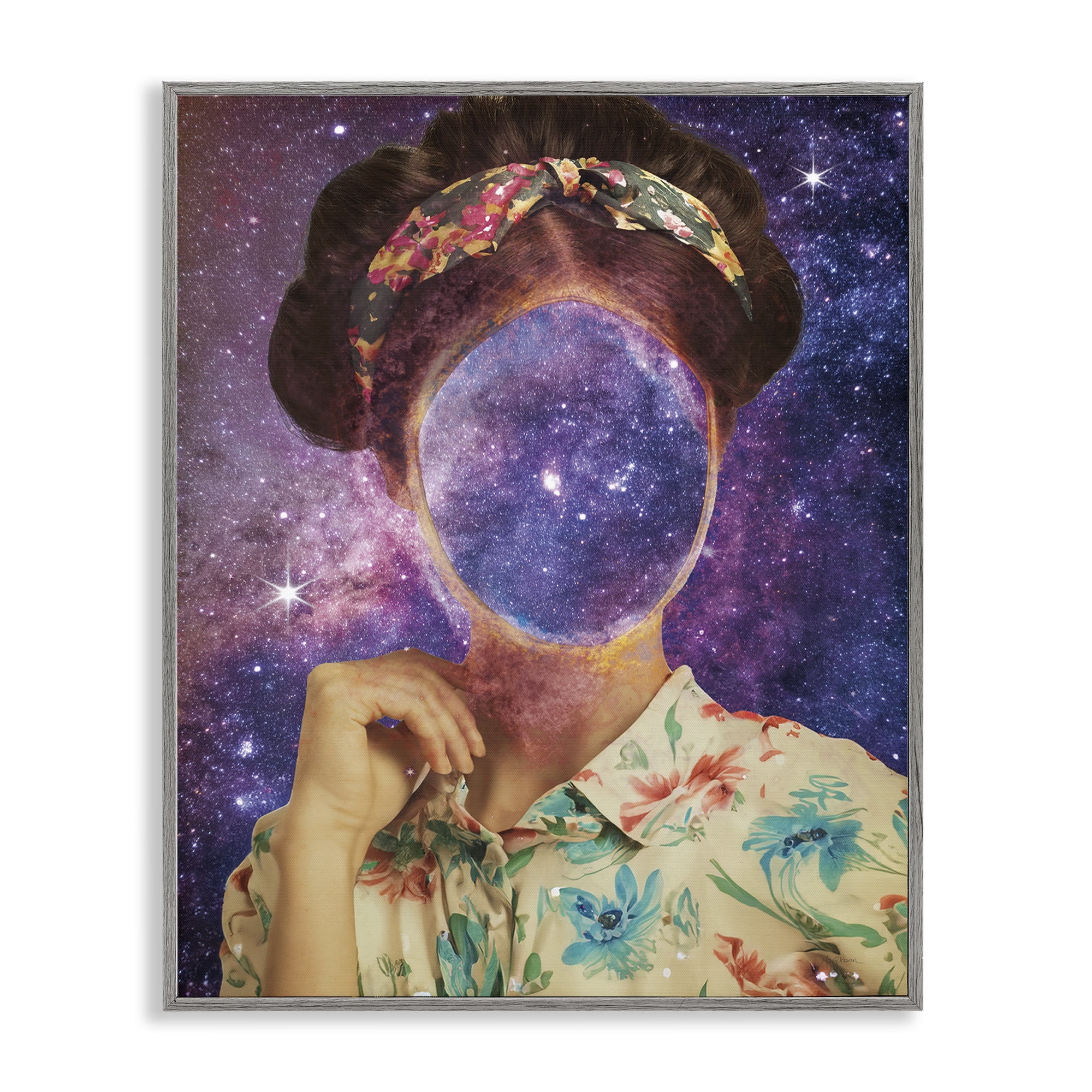 Stupell Industries Space To Think Portrait Astrology & Stars Painting Gray Framed Art Print Wall Art, 16 x 20