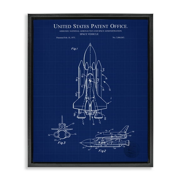 Stupell Industries Space Vehicle Blueprint Transportation Painting Black Floater Framed Art Print Wall Art, 17 x 21