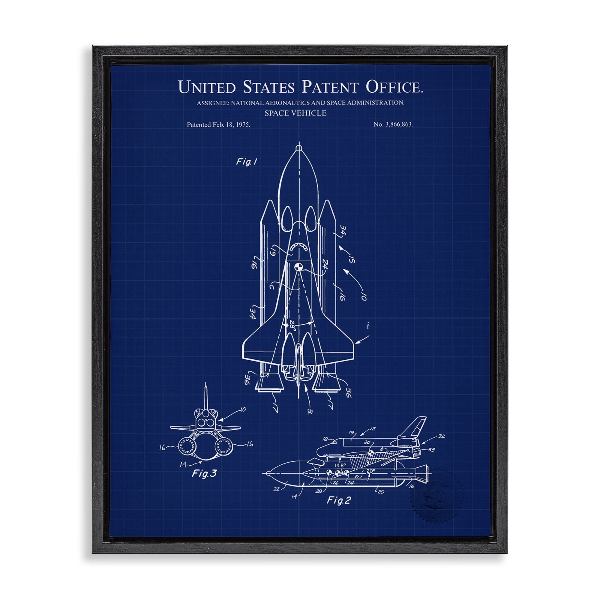 Stupell Industries Space Vehicle Blueprint Transportation Painting Black Floater Framed Art Print Wall Art, 25 x 31