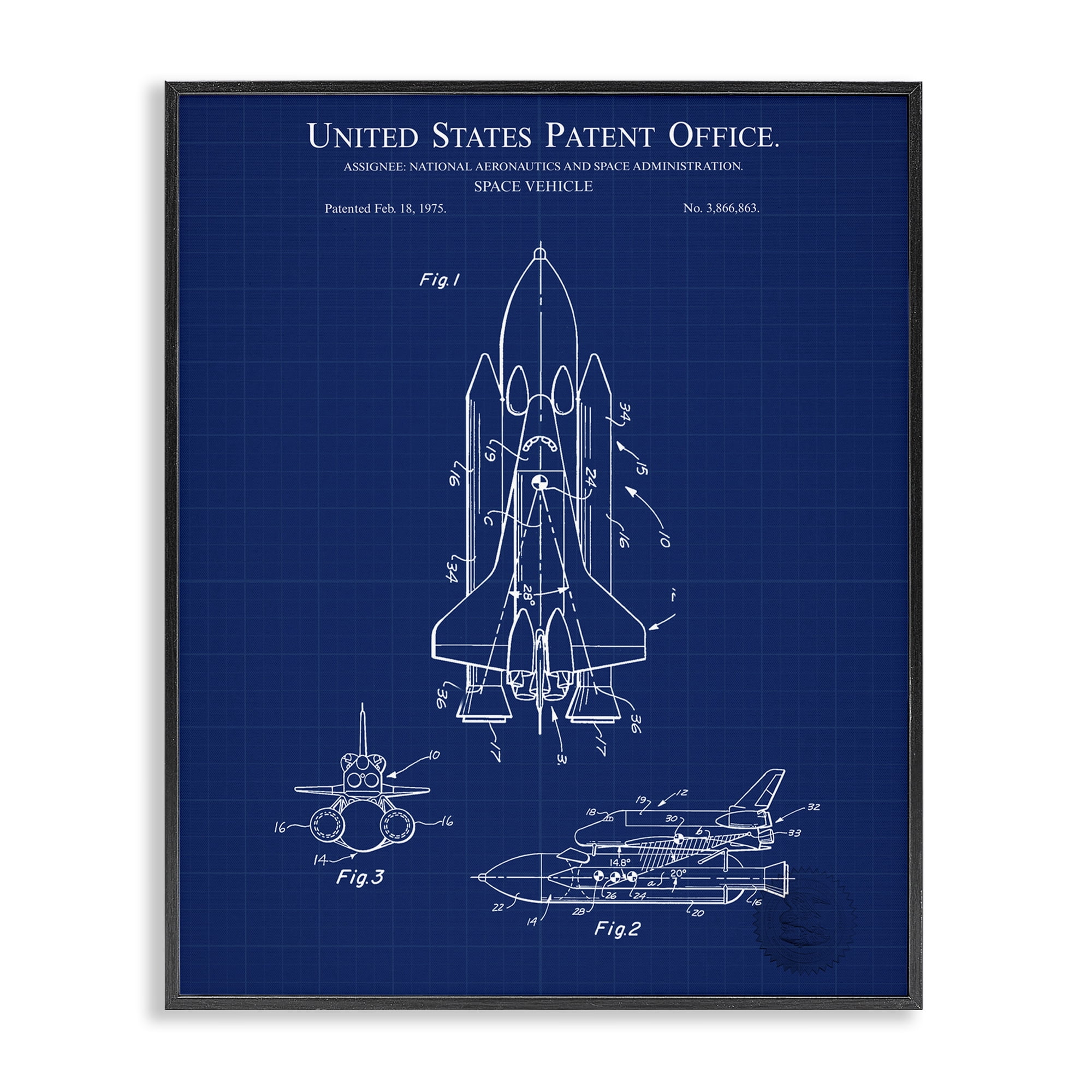 Stupell Industries Space Vehicle Blueprint Transportation Painting Black Framed Art Print Wall Art, 16 x 20