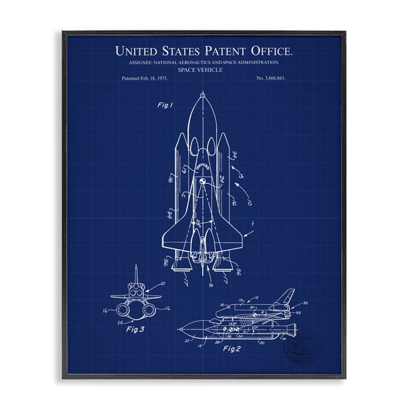 Stupell Industries Space Vehicle Blueprint Transportation Painting Black Framed Art Print Wall Art, 16 x 20