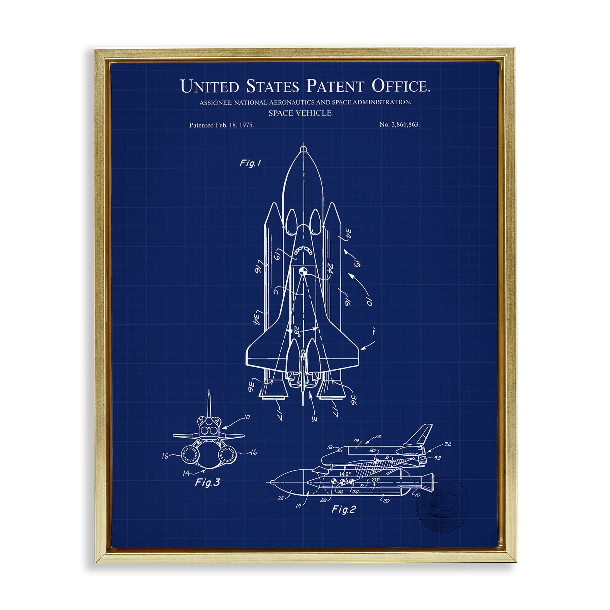 Stupell Industries Space Vehicle Blueprint Transportation Painting Gold Floater Framed Art Print Wall Art, 17 x 21