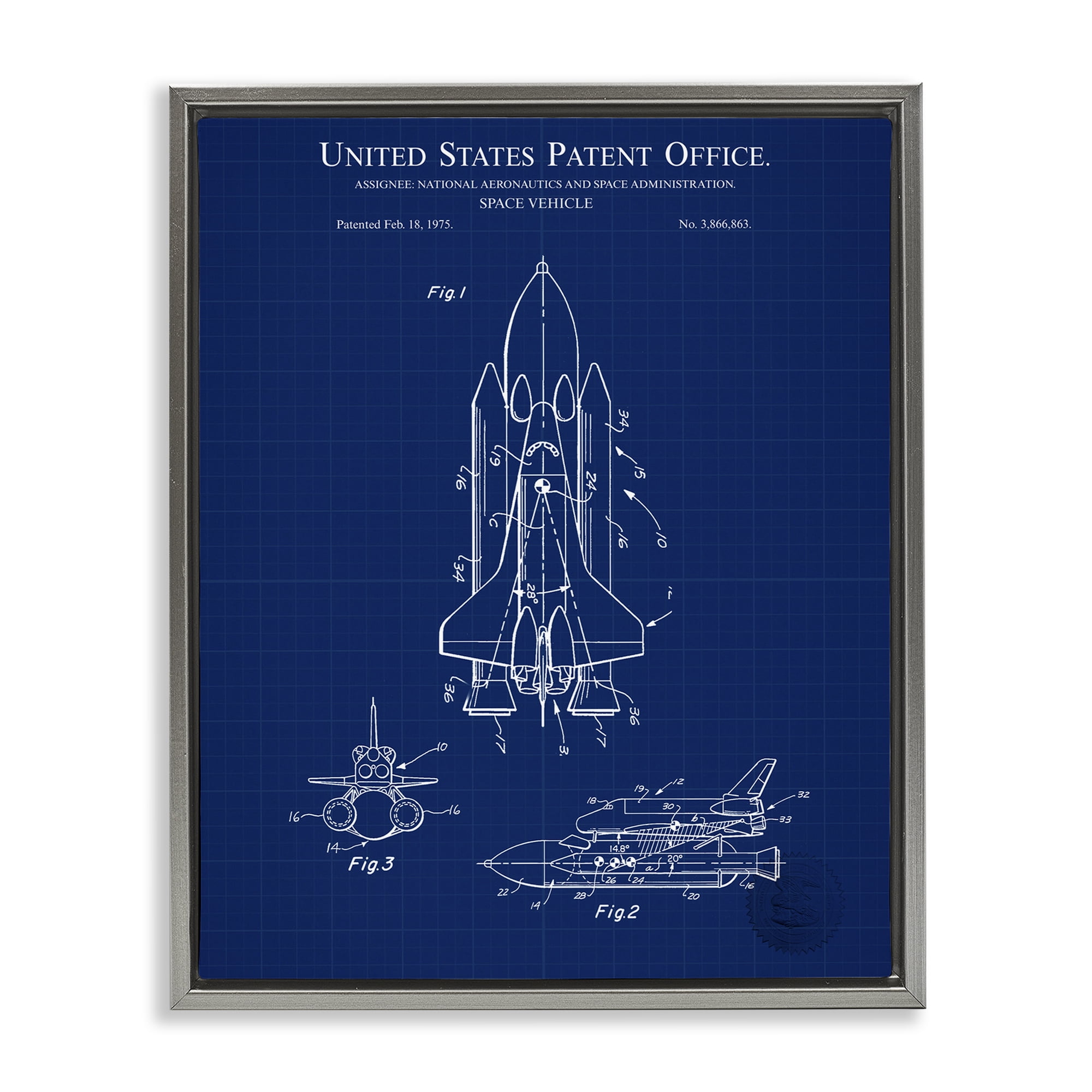 Stupell Industries Space Vehicle Blueprint Transportation Painting Gray Floater Framed Art Print Wall Art, 25 x 31