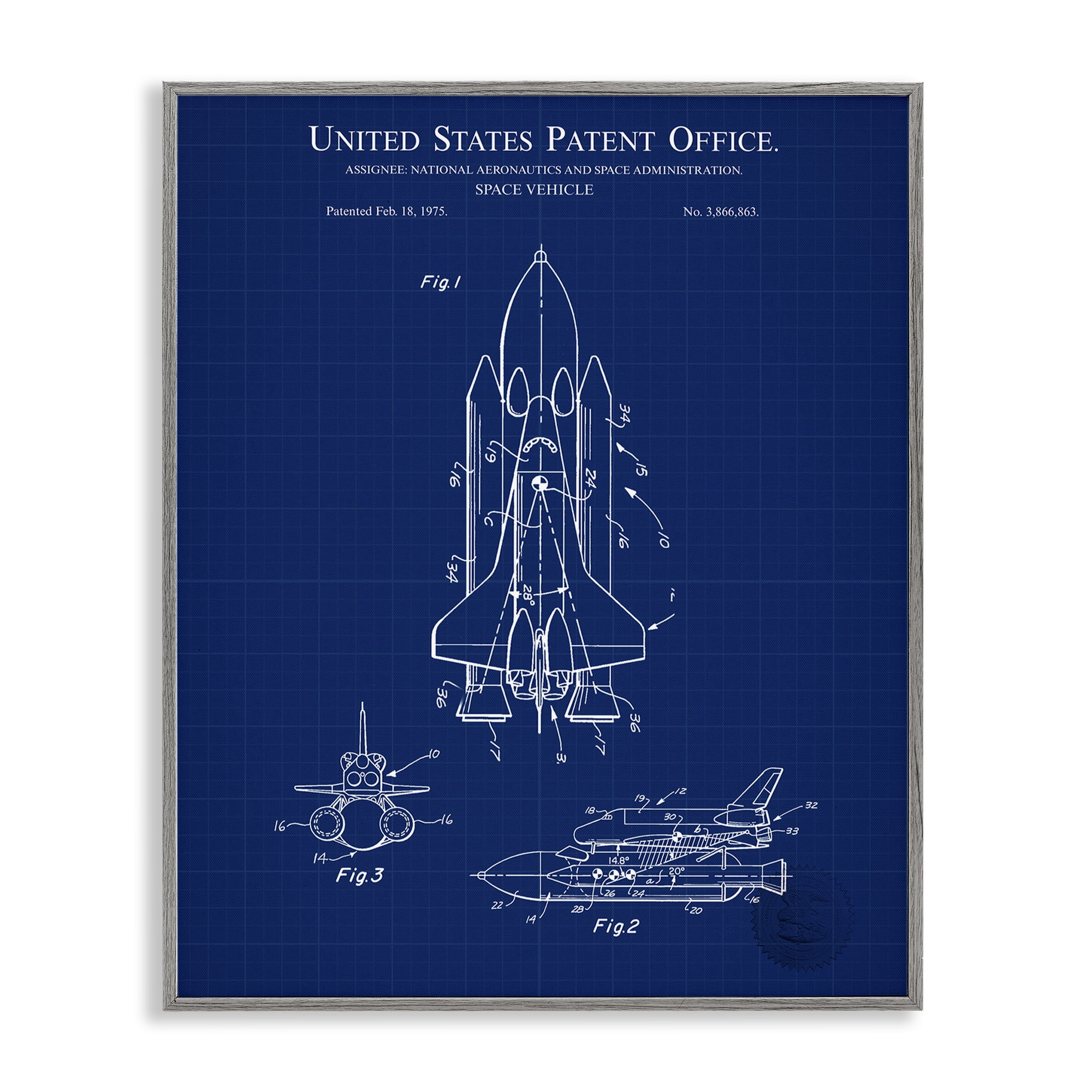 Stupell Industries Space Vehicle Blueprint Transportation Painting Gray Framed Art Print Wall Art, 11 x 14