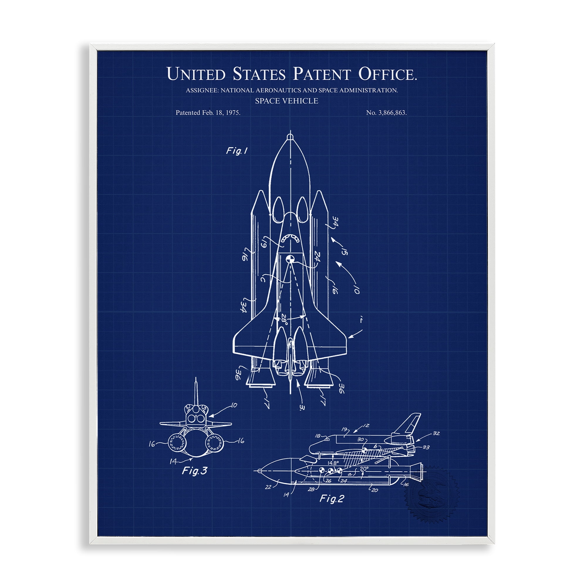 Stupell Industries Space Vehicle Blueprint Transportation Painting White Framed Art Print Wall Art, 16 x 20