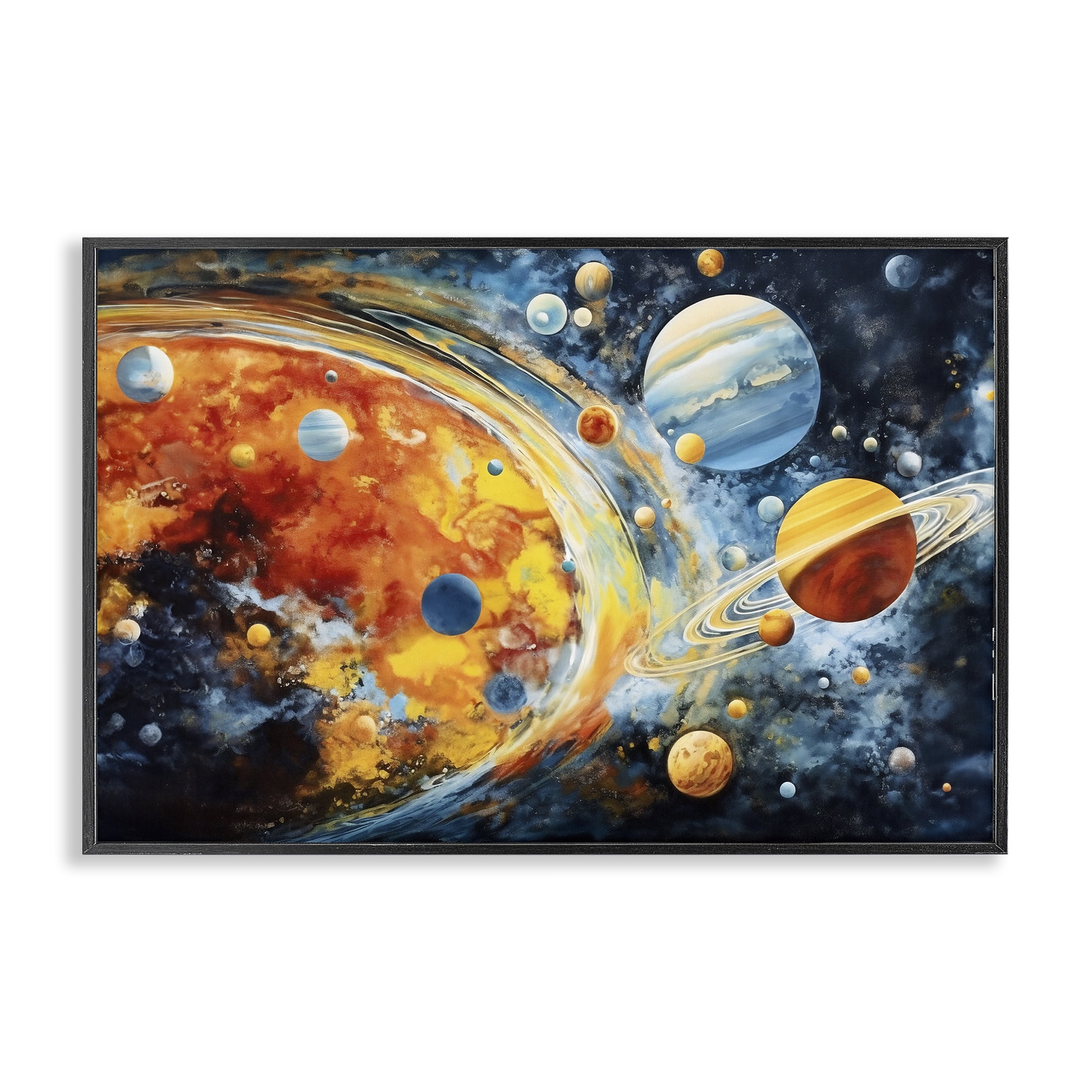 Stupell Industries Space Whirl Planets Black Framed Giclee Art, design by Ray Powers