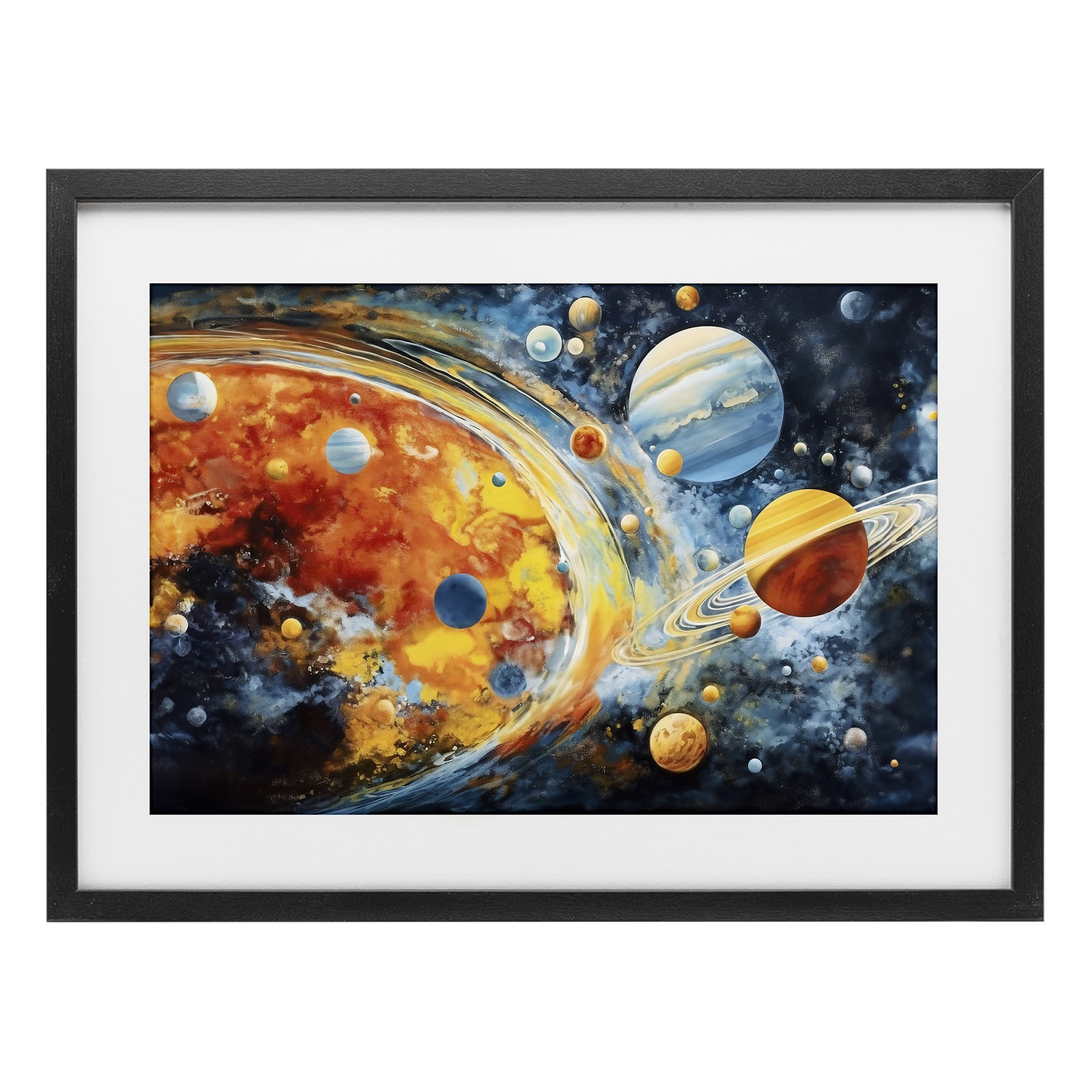 Stupell Industries Space Whirl Planets Black Framed Print Under Glass, design by Ray Powers