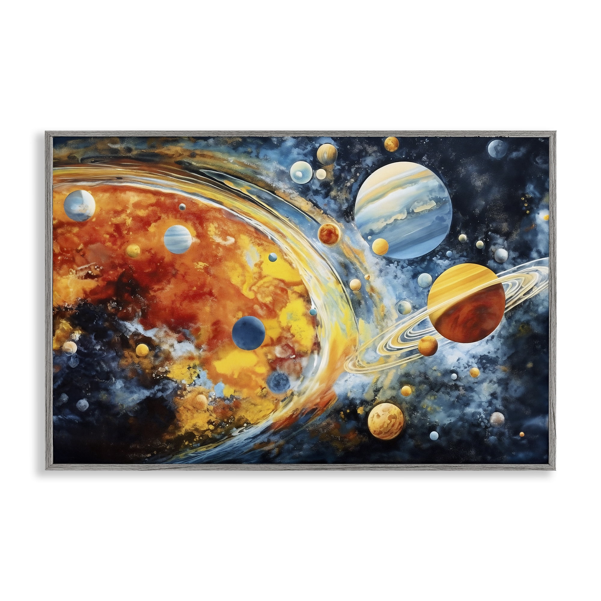 Stupell Industries Space Whirl Planets Gray Framed Giclee Art, design by Ray Powers
