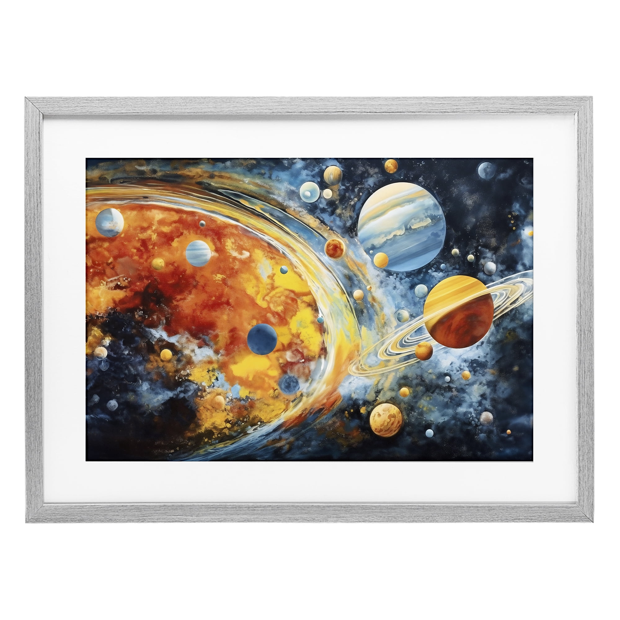 Stupell Industries Space Whirl Planets Gray Framed Print Under Glass, design by Ray Powers