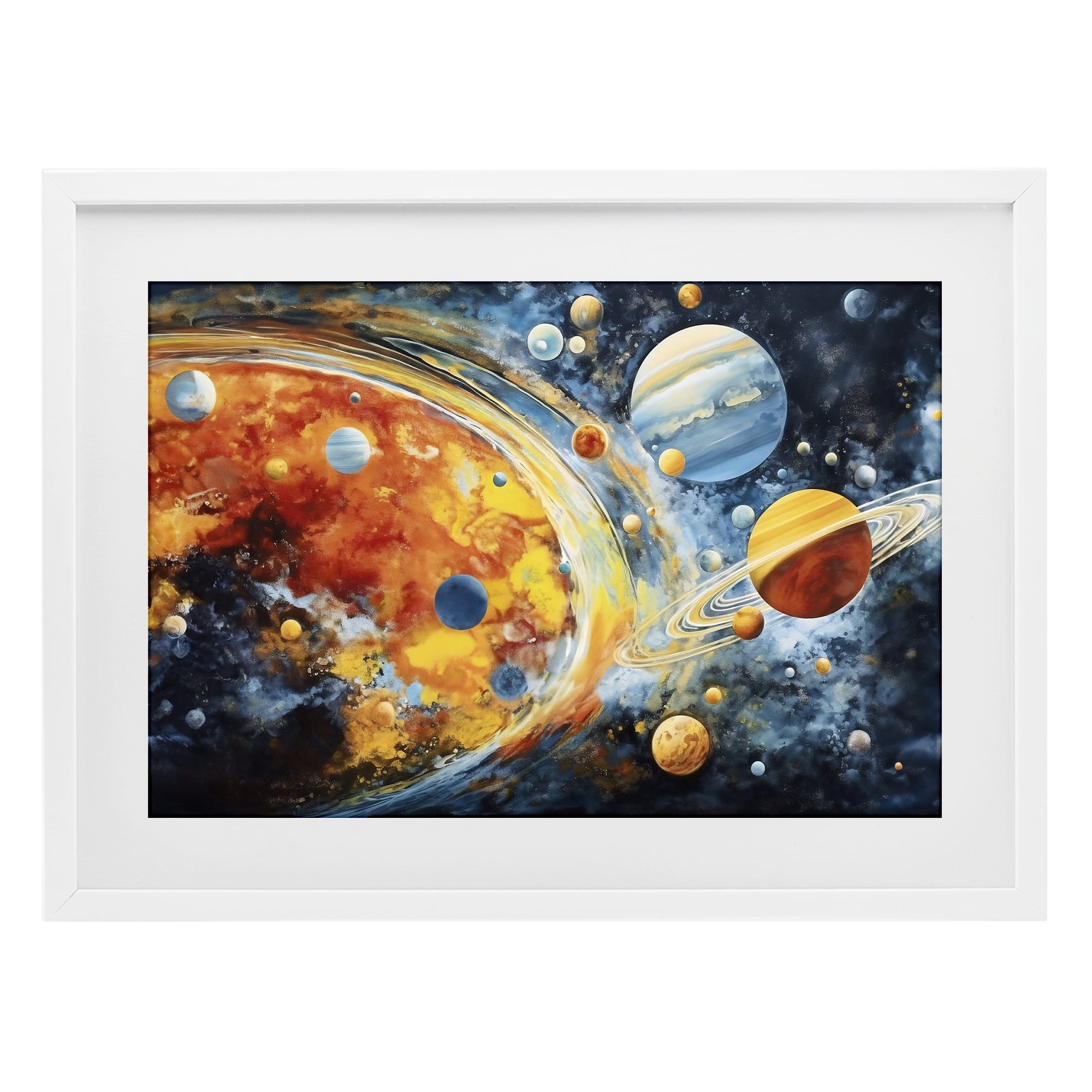 Stupell Industries Space Whirl Planets White Framed Print Under Glass, design by Ray Powers